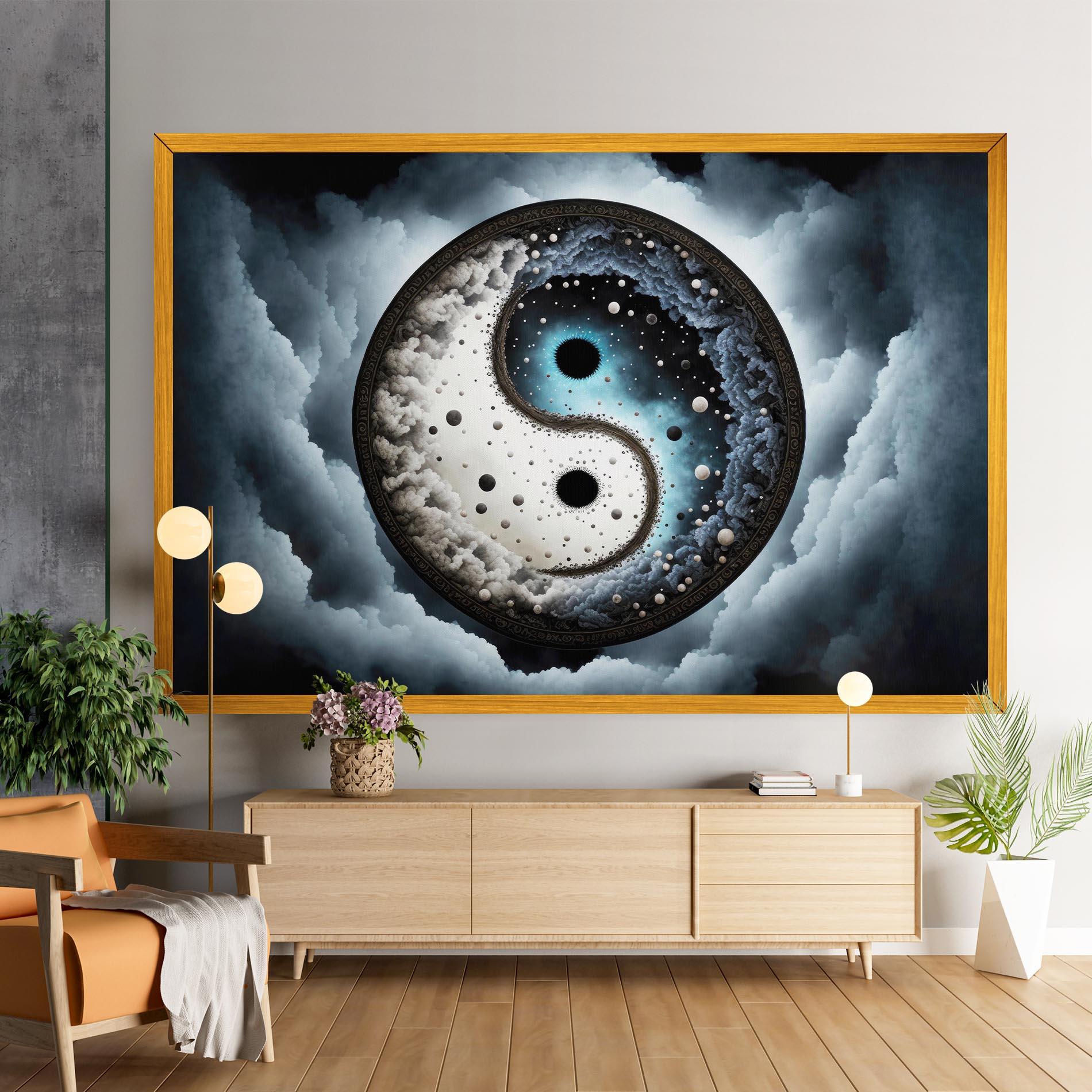 Leinwandbild Black Blue Yinyang mockup 9