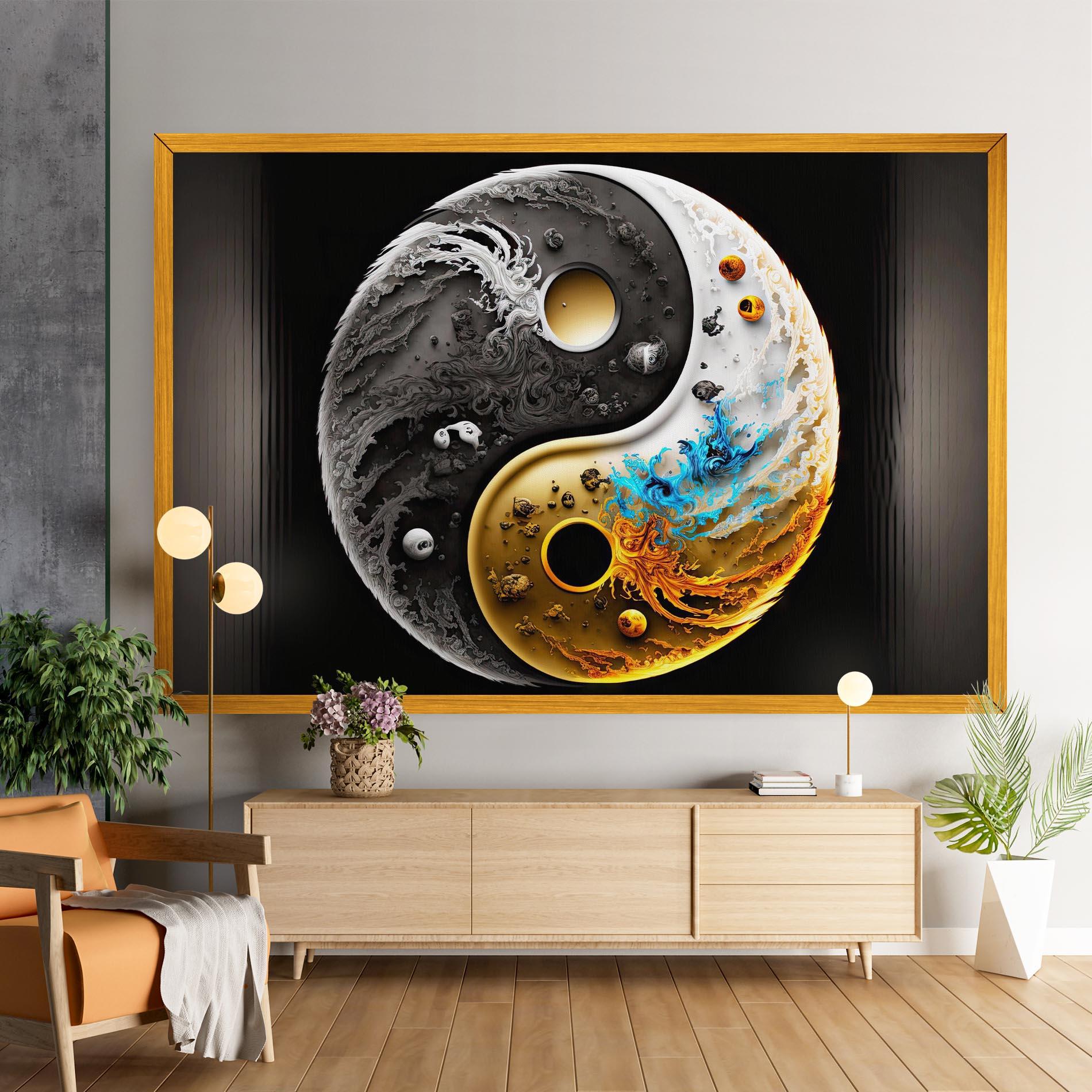 Leinwandbild Black Yellow Yinyang mockup 9