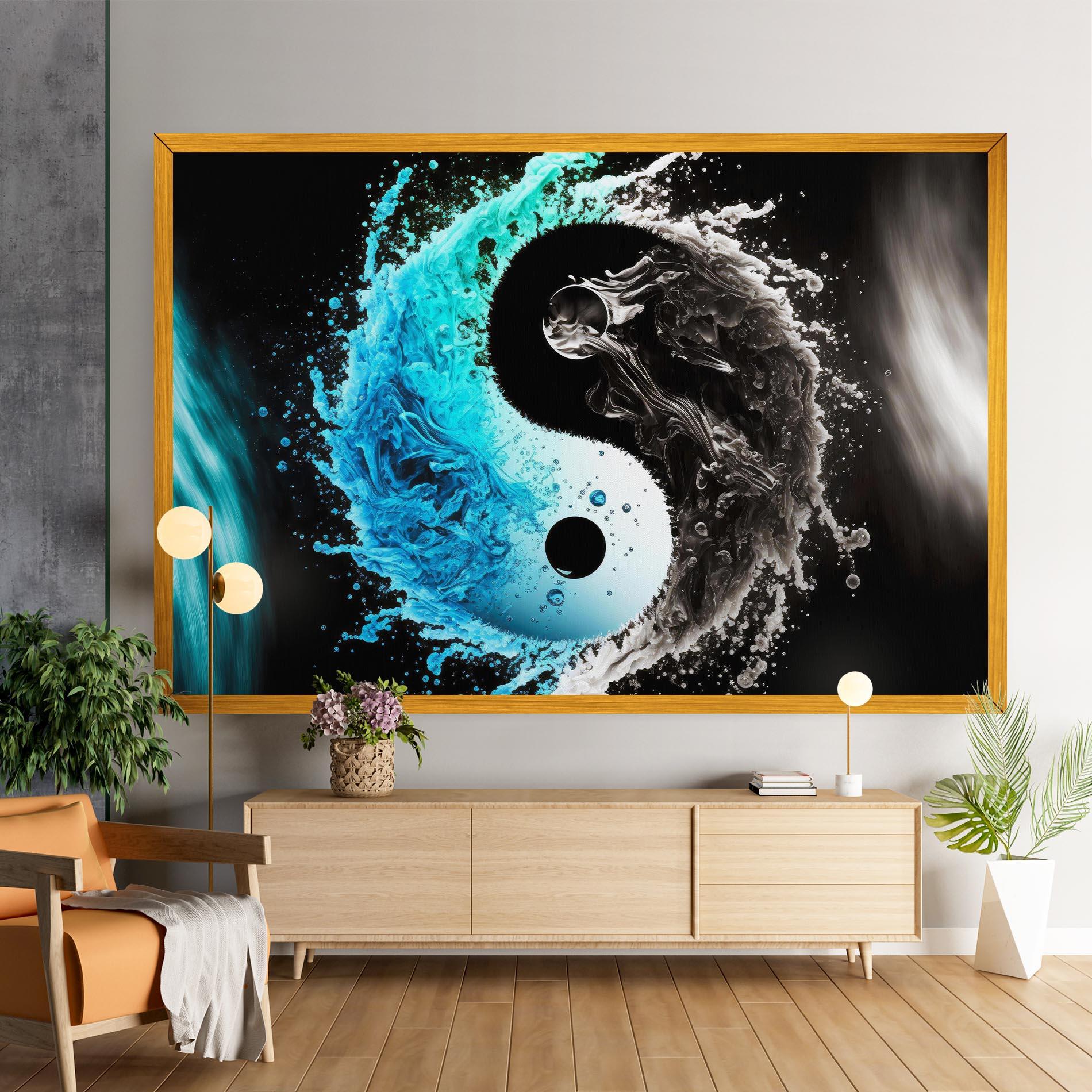 Leinwandbild Blue Black Yinyang mockup 9