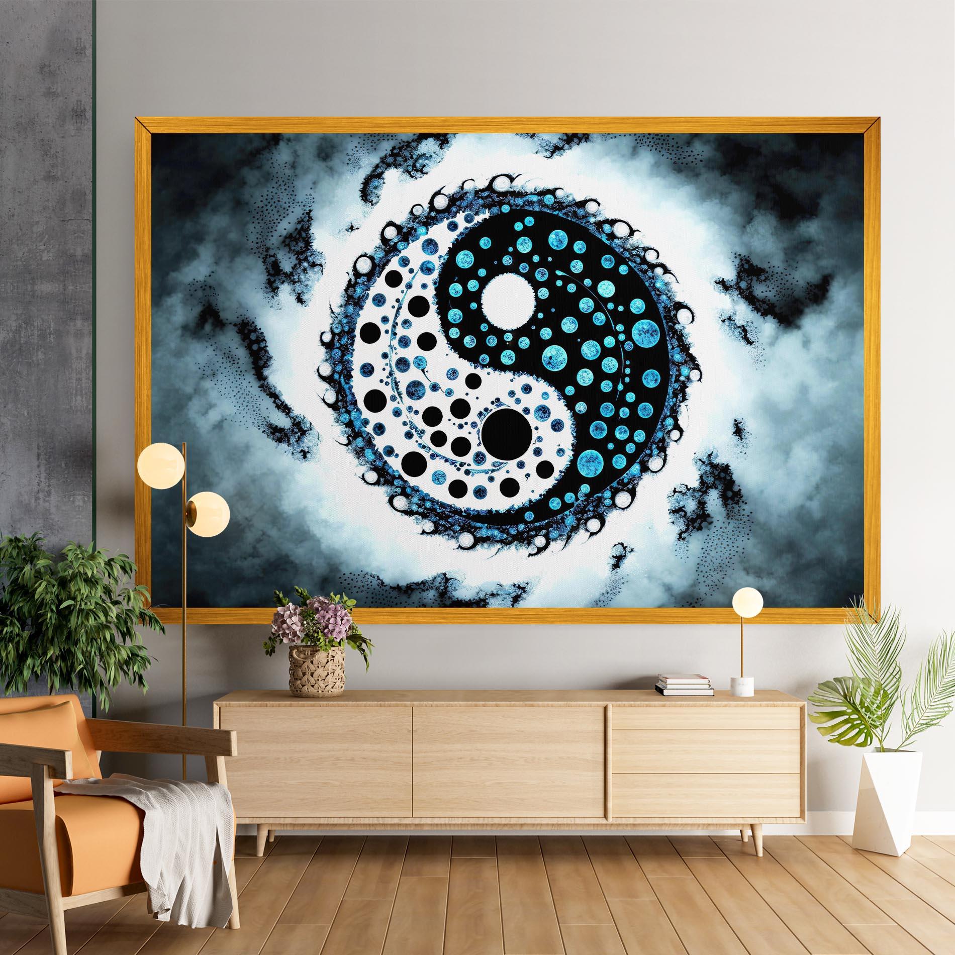 Leinwandbild Blue White Yinyang mockup 9