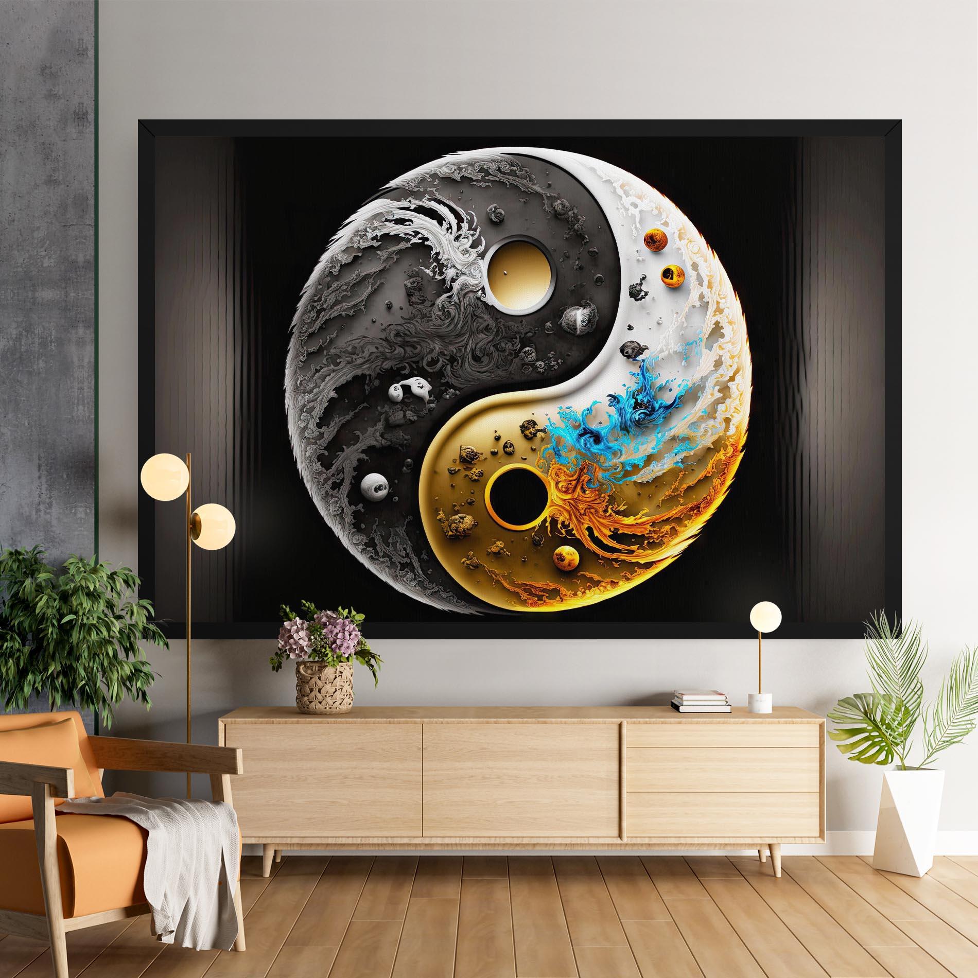 Leinwandbild Black Yellow Yinyang mockup 9