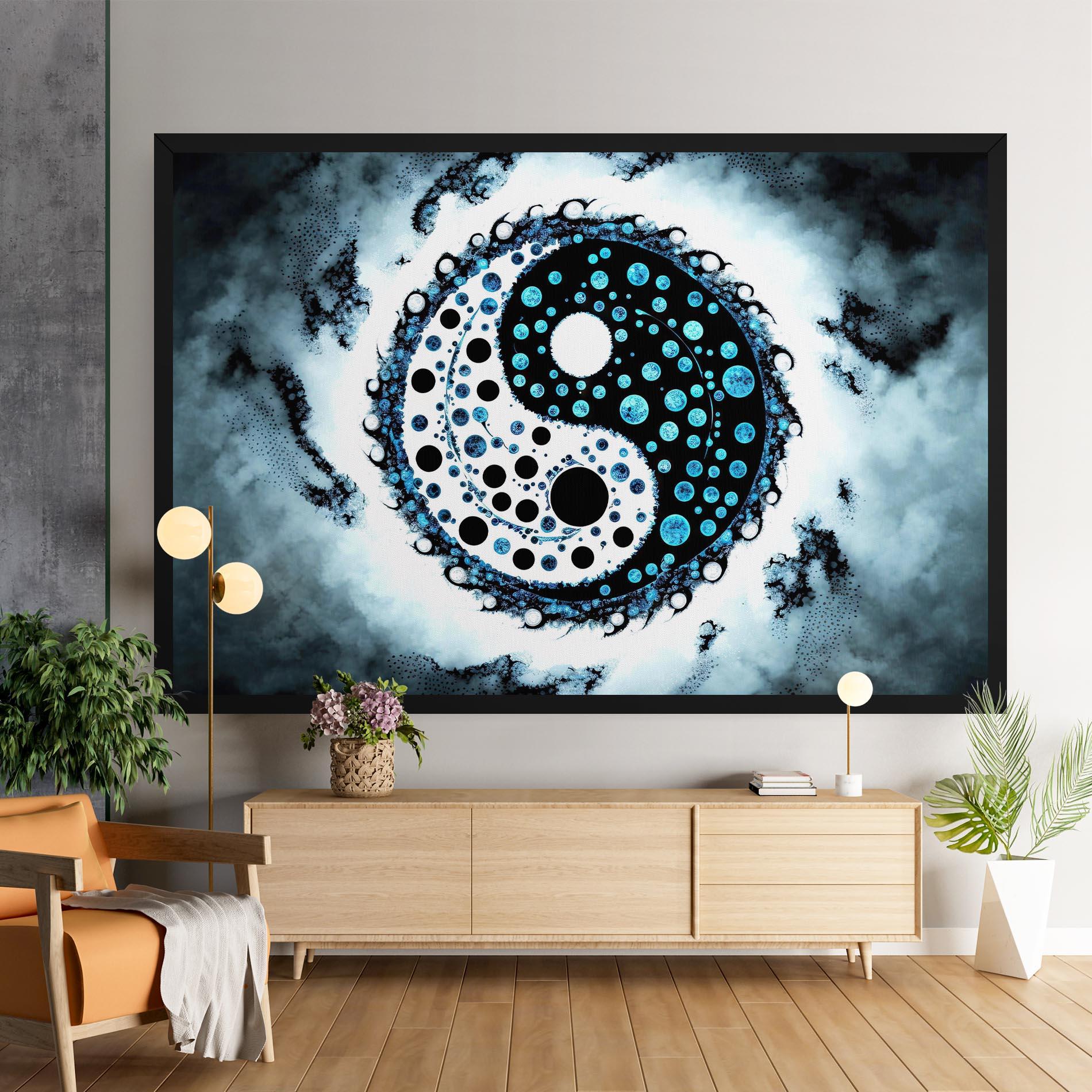 Leinwandbild Blue White Yinyang mockup 9