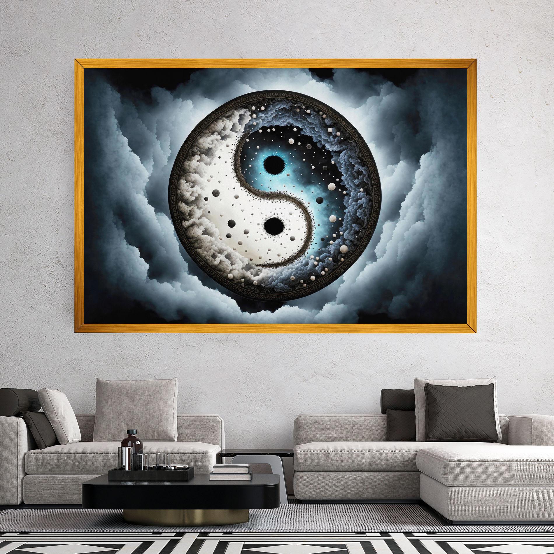 Leinwandbild Black Blue Yinyang mockup 2