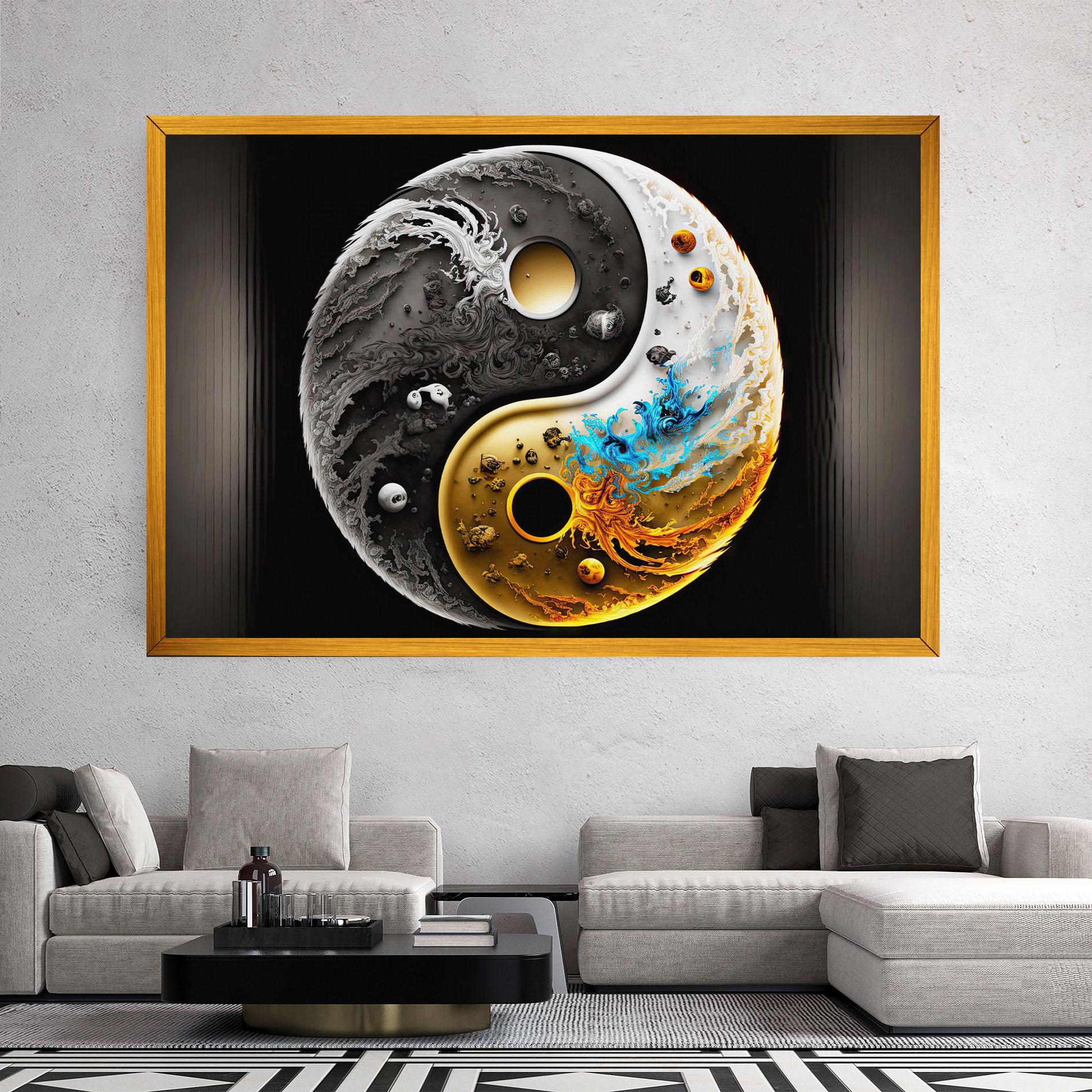 Leinwandbild Black Yellow Yinyang mockup 2