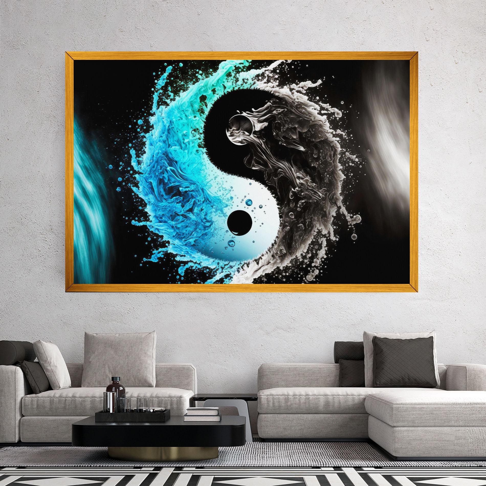 Leinwandbild Blue Black Yinyang mockup 2