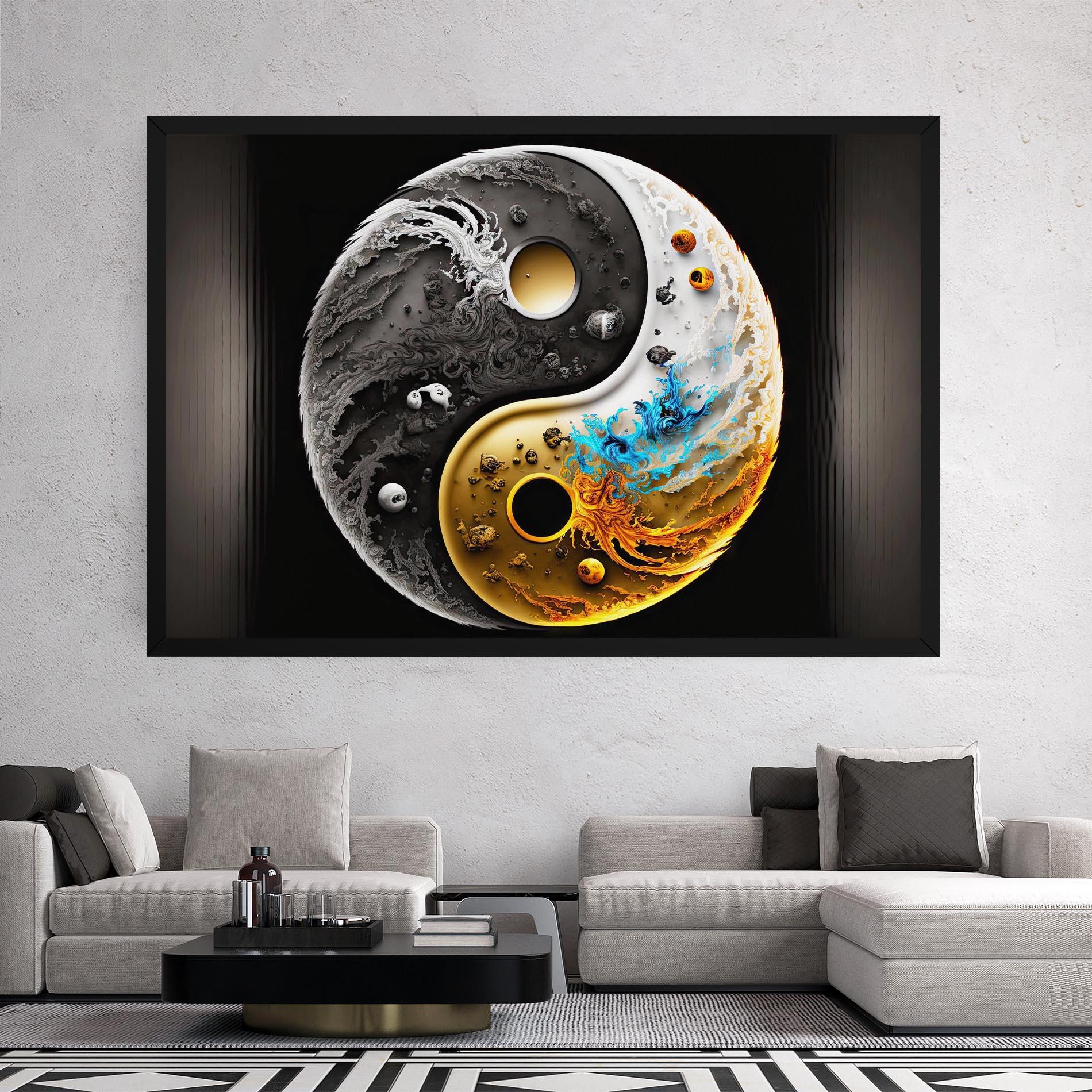 Leinwandbild Black Yellow Yinyang mockup 2