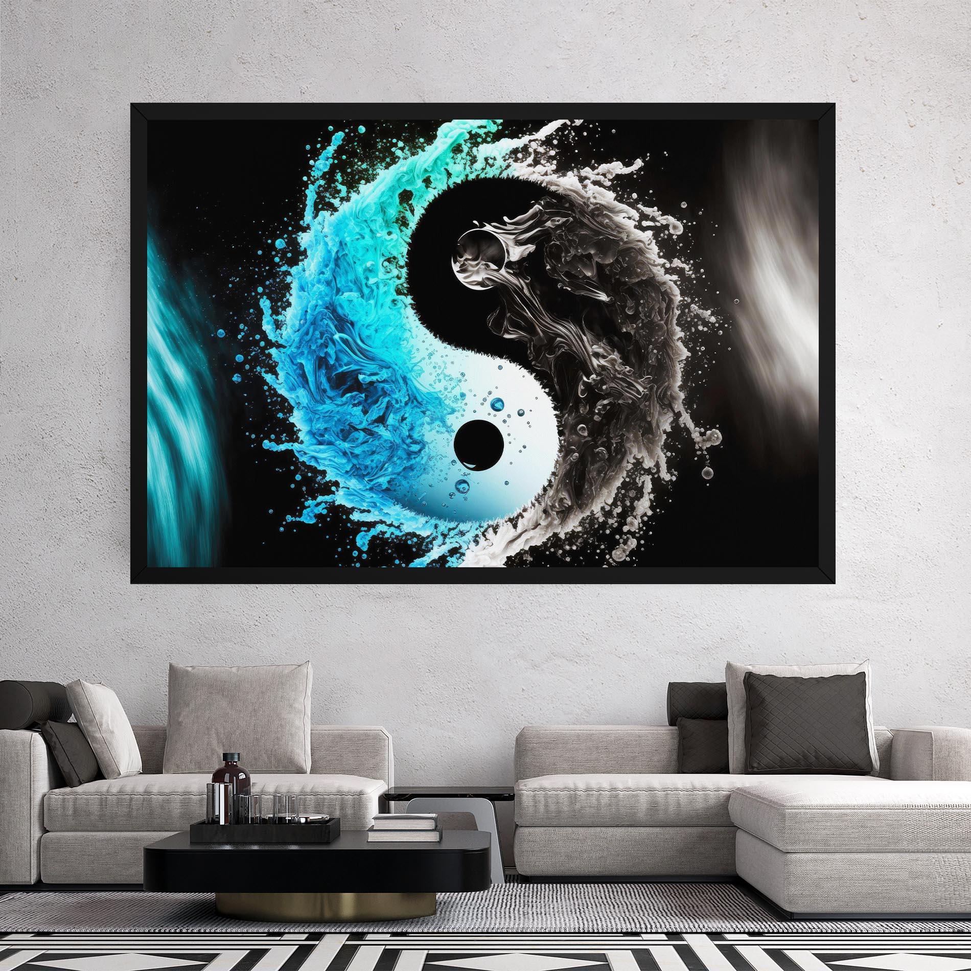 Leinwandbild Blue Black Yinyang mockup 2