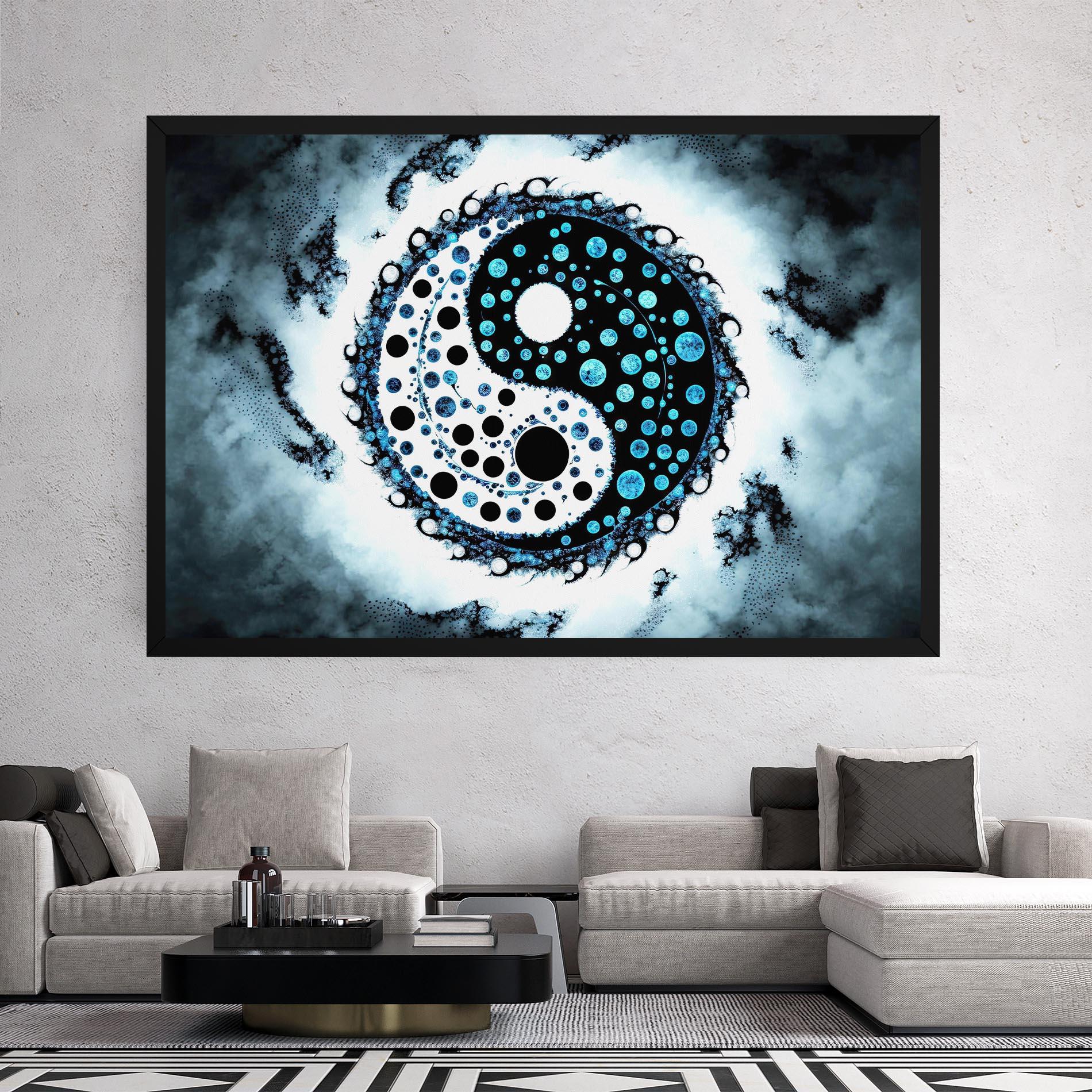 Leinwandbild Blue White Yinyang mockup 2