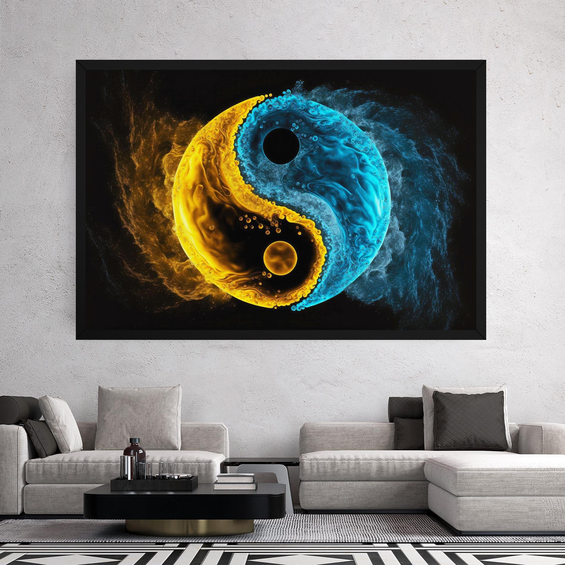 Leinwandbild Yellow Blue Yinyang mockup 2