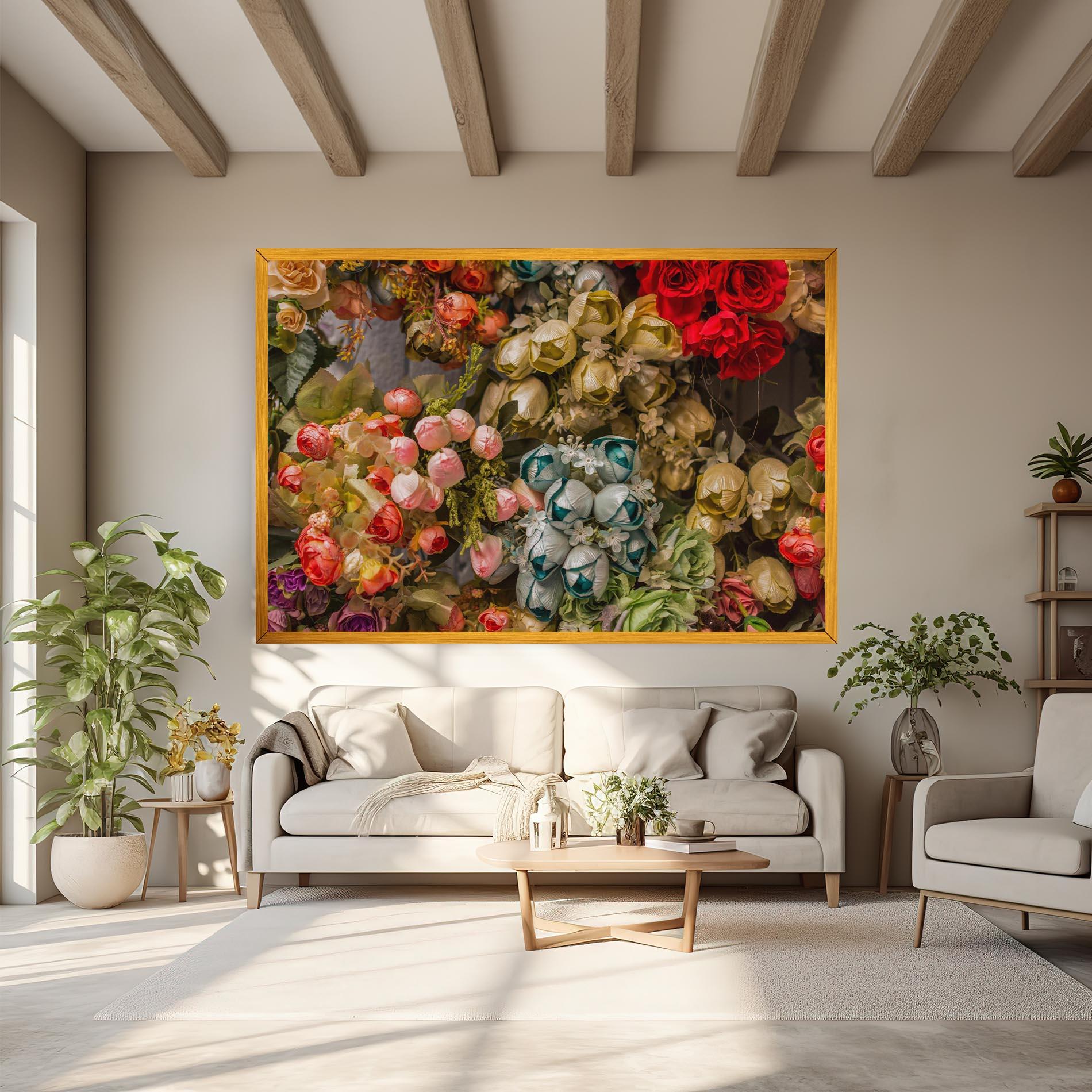 Leinwandbild Fake Flowers Wall mockup 6