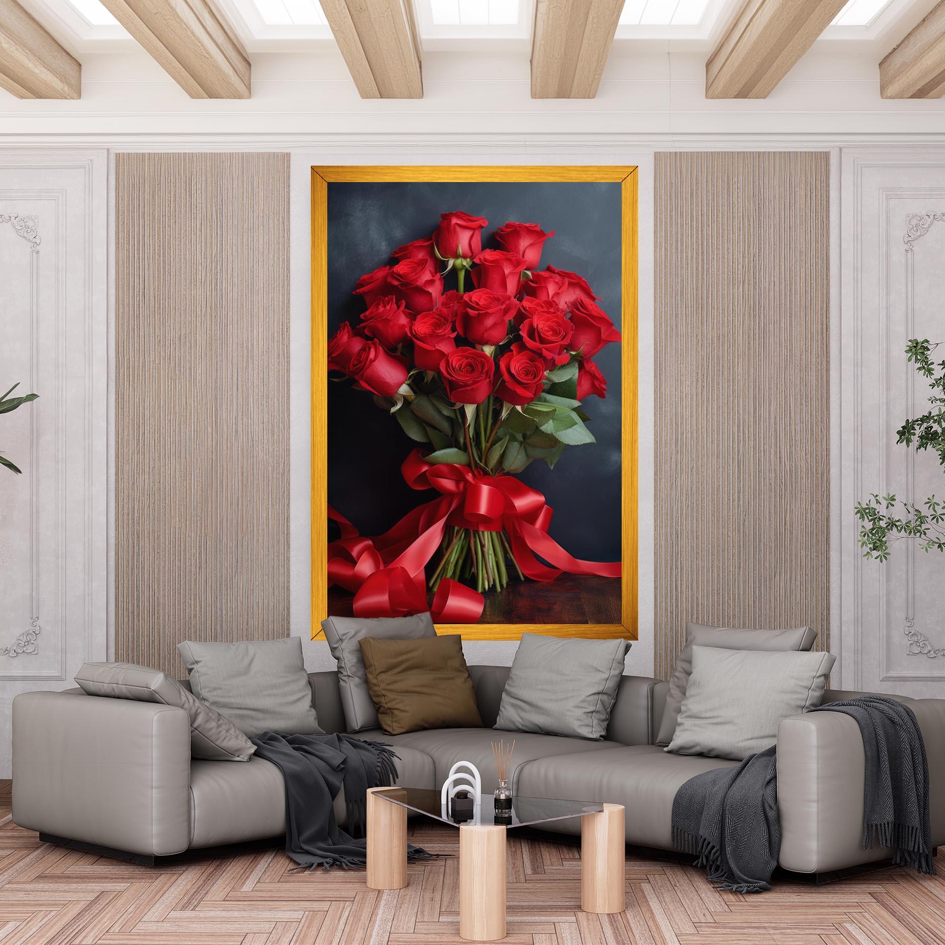 Leinwandbild Beautiful Red Roses Bouquet mockup 6