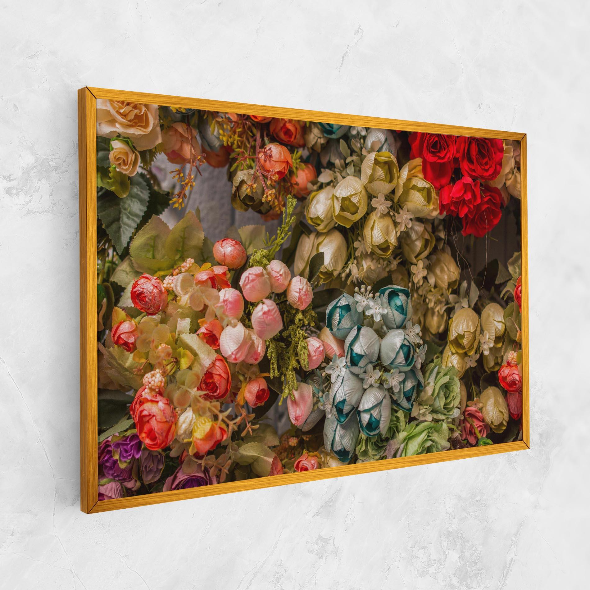 Leinwandbild Fake Flowers Wall mockup 1