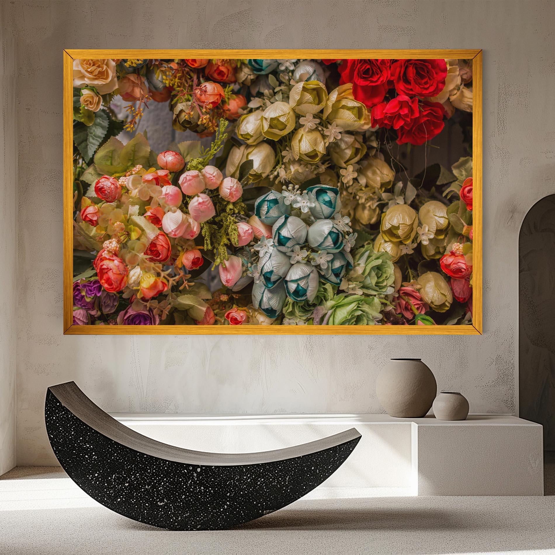 Leinwandbild Fake Flowers Wall mockup 8