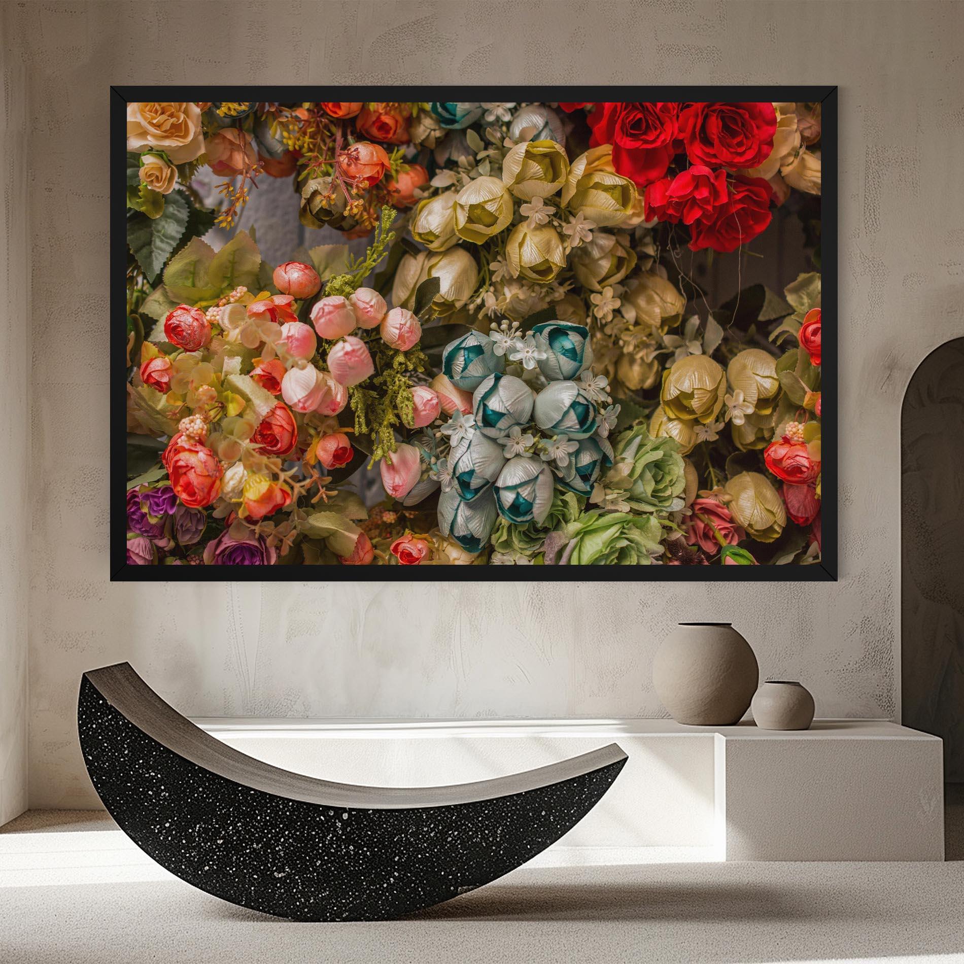 Leinwandbild Fake Flowers Wall mockup 8