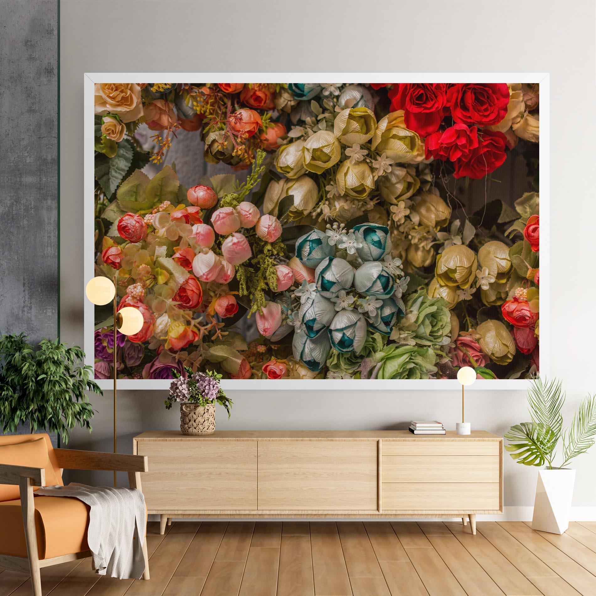 Leinwandbild Fake Flowers Wall mockup 9