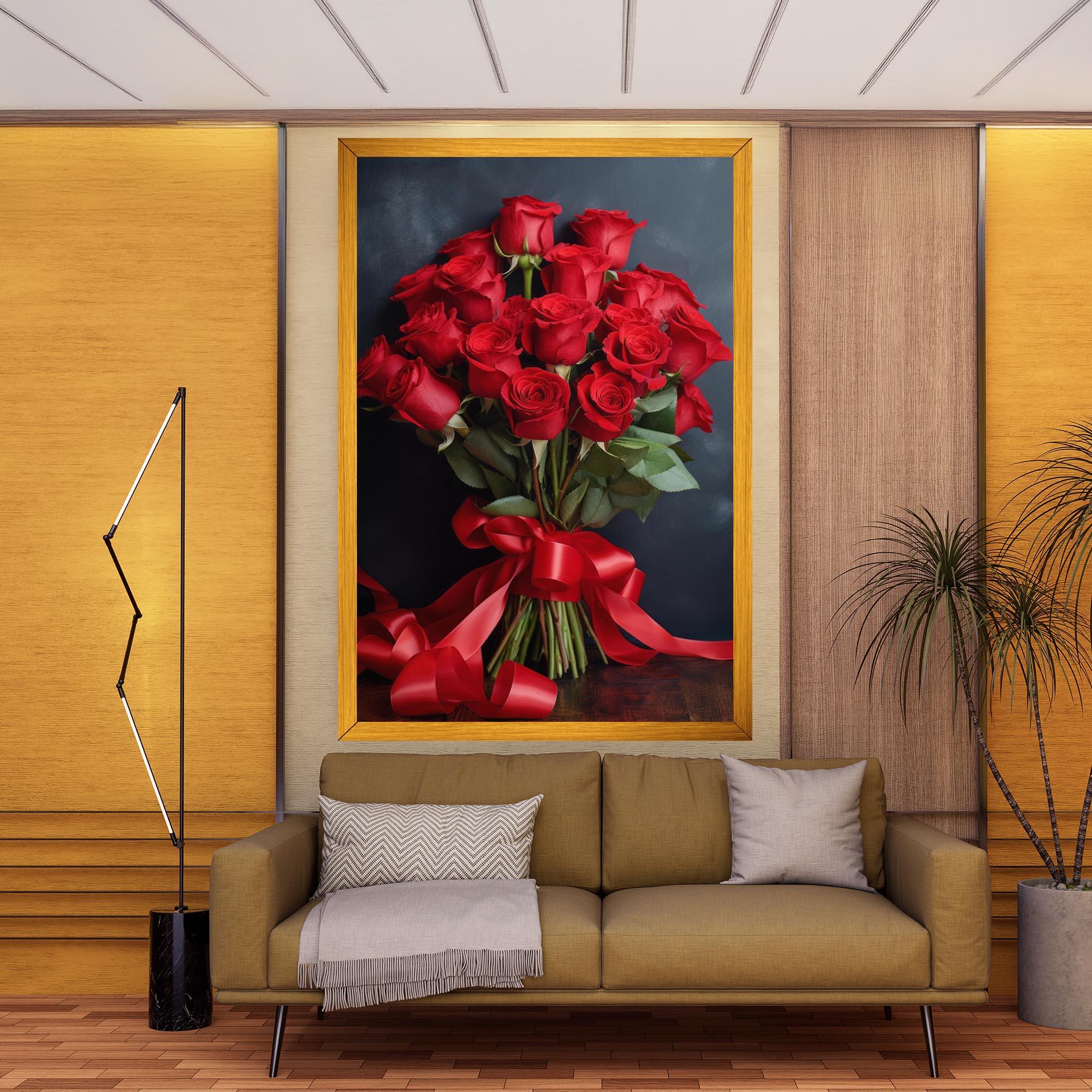 Leinwandbild Beautiful Red Roses Bouquet mockup 9