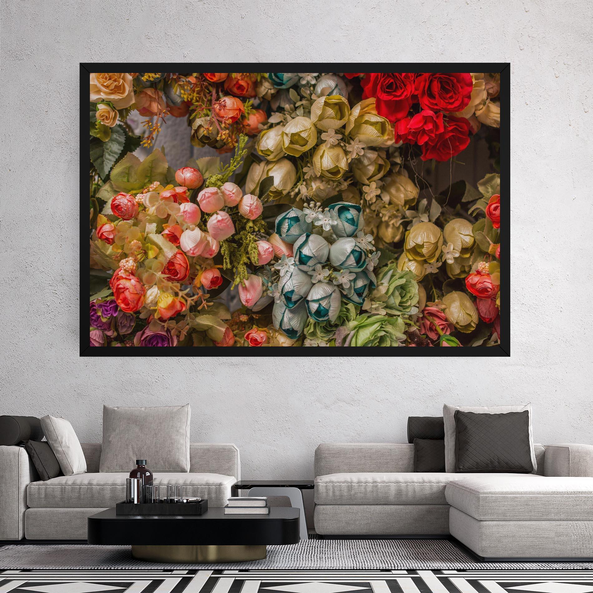 Leinwandbild Fake Flowers Wall mockup 2