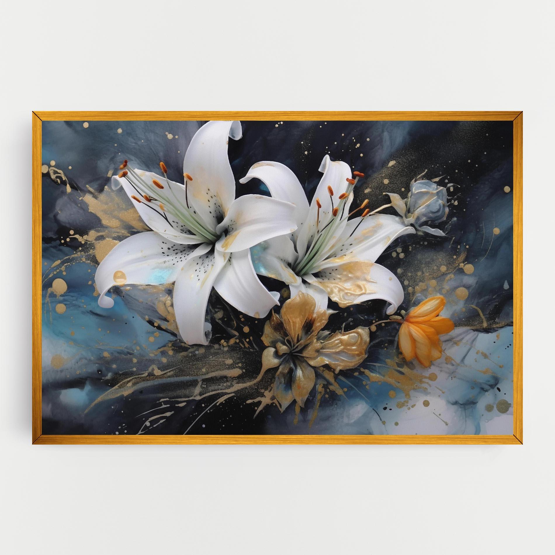 Leinwandbild Lily On Blue Painting mockup 0