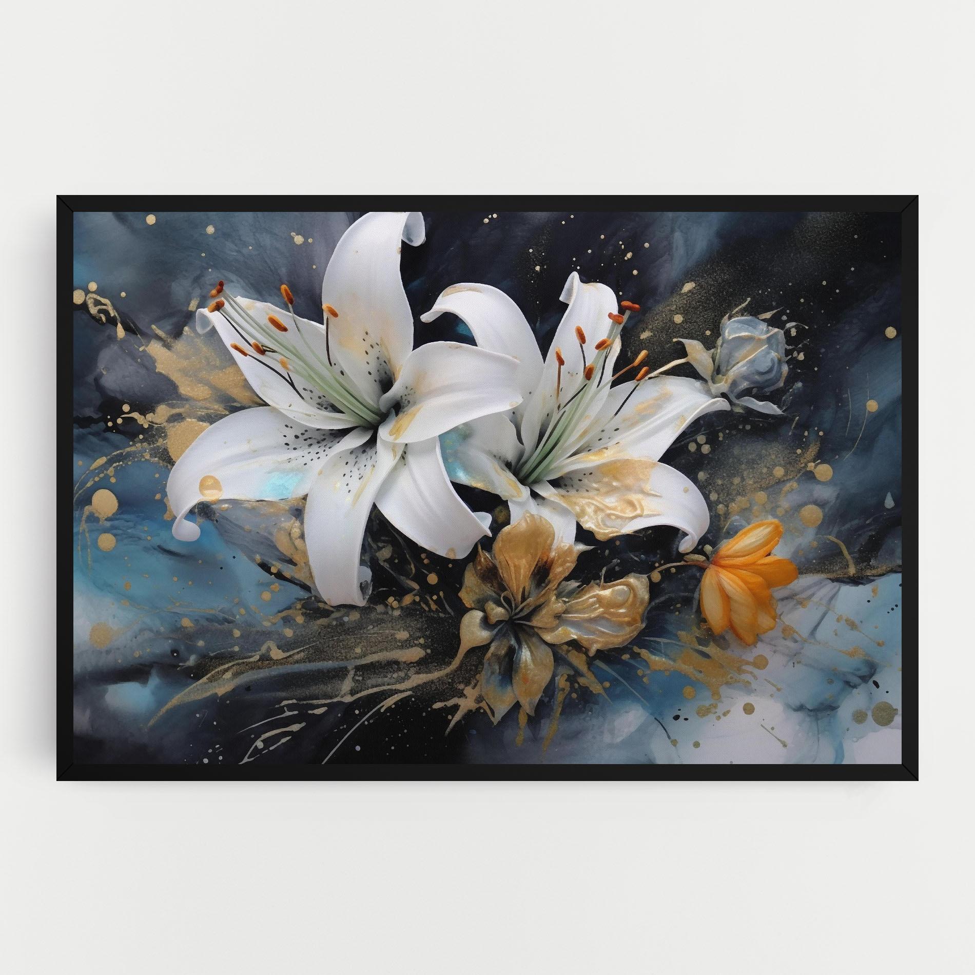 Leinwandbild Lily On Blue Painting mockup 0