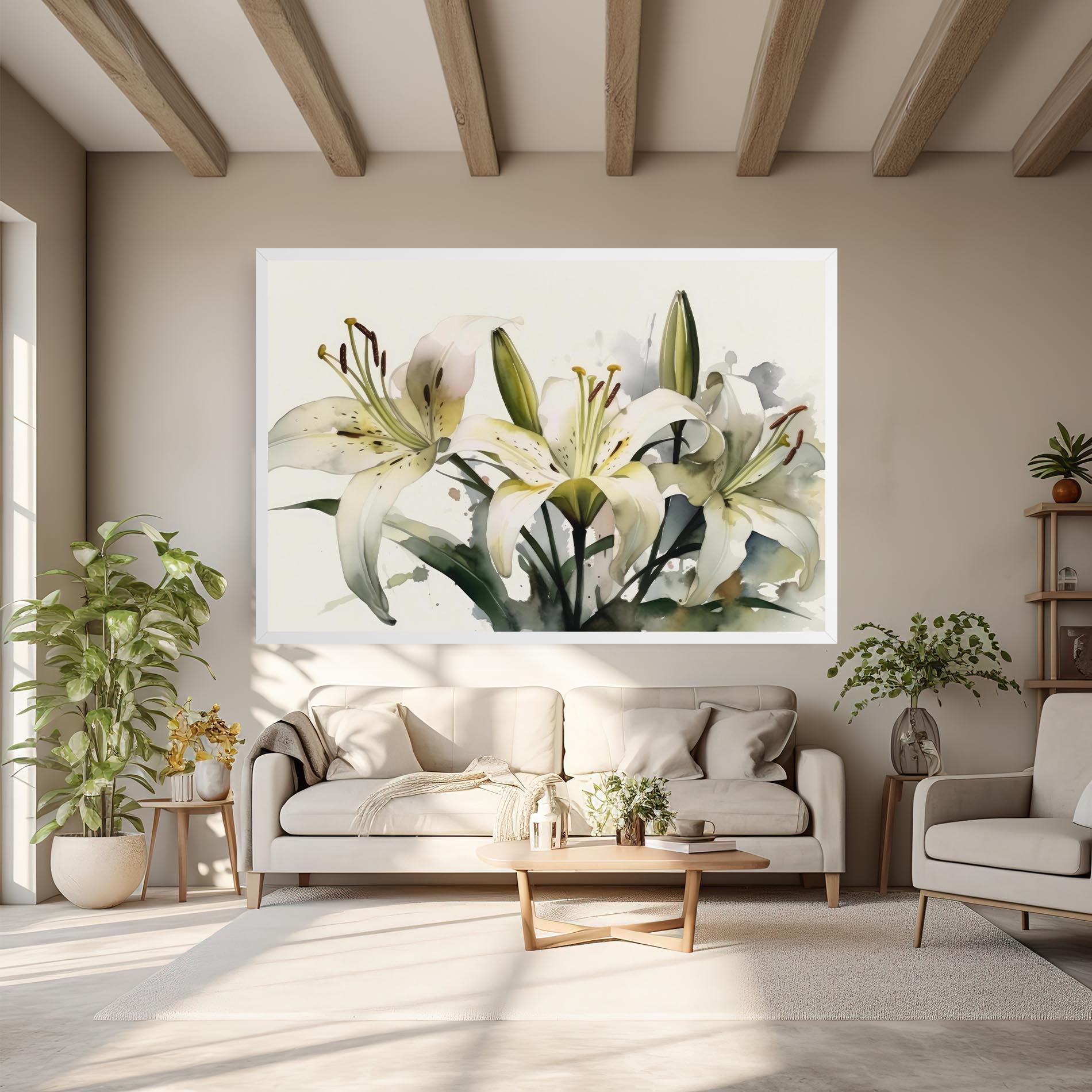 Leinwandbild Cute White Lily Painting mockup 6