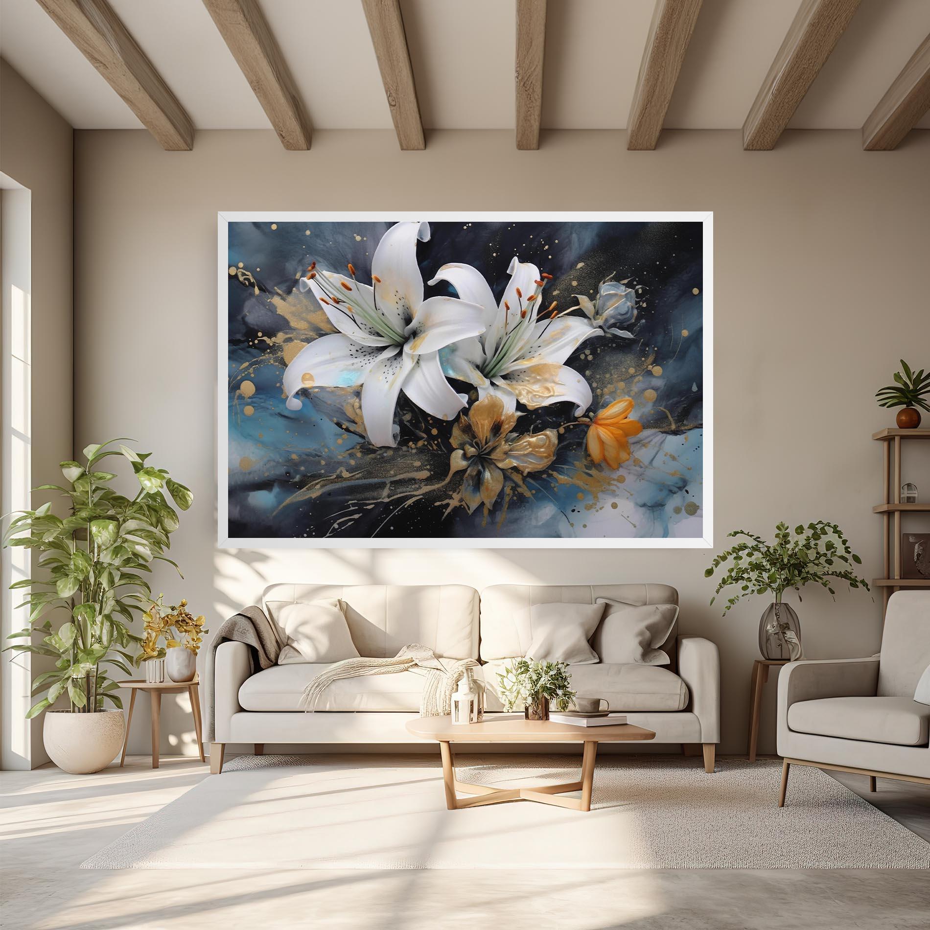 Leinwandbild Lily On Blue Painting mockup 6