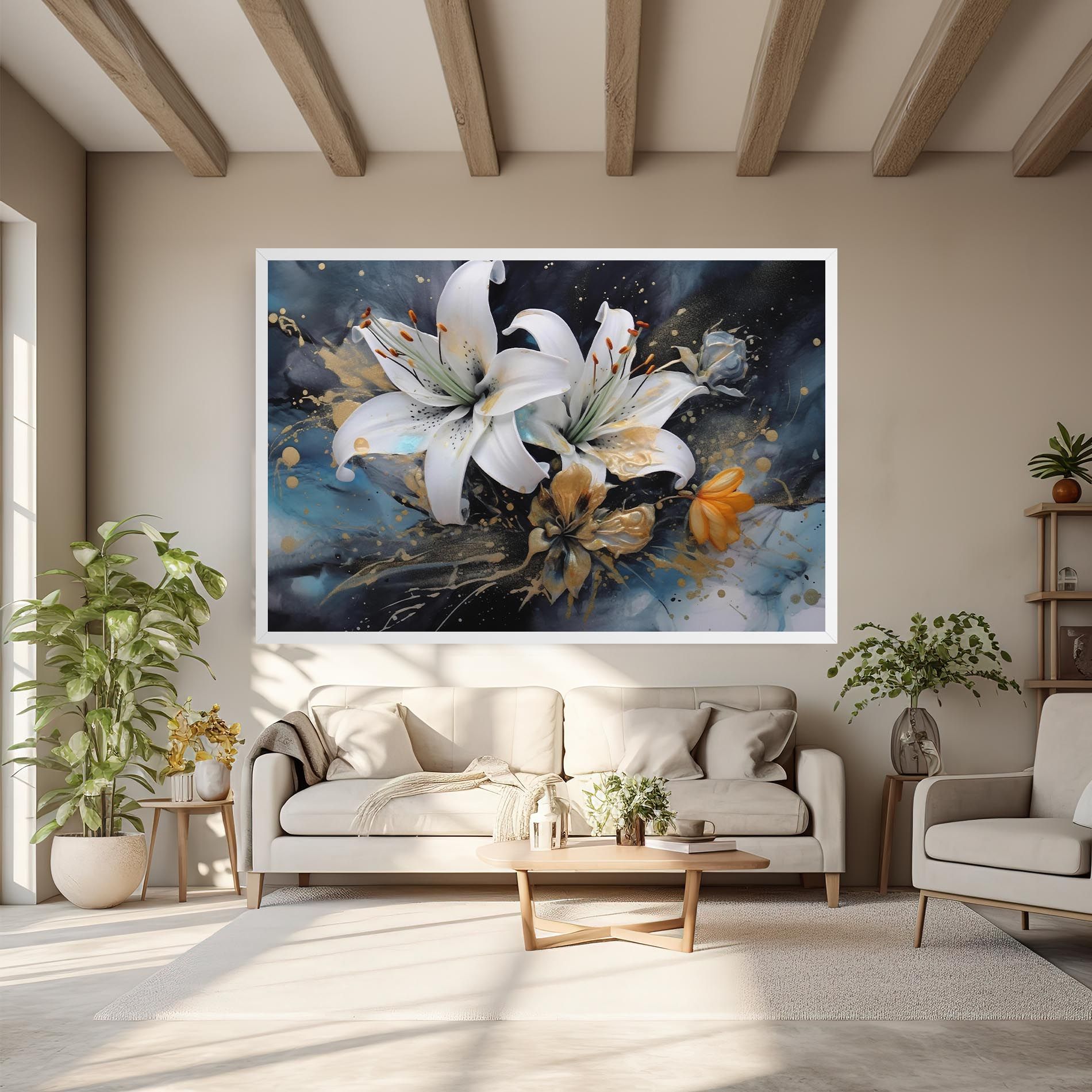 Lily On Blue Painting mockup 6