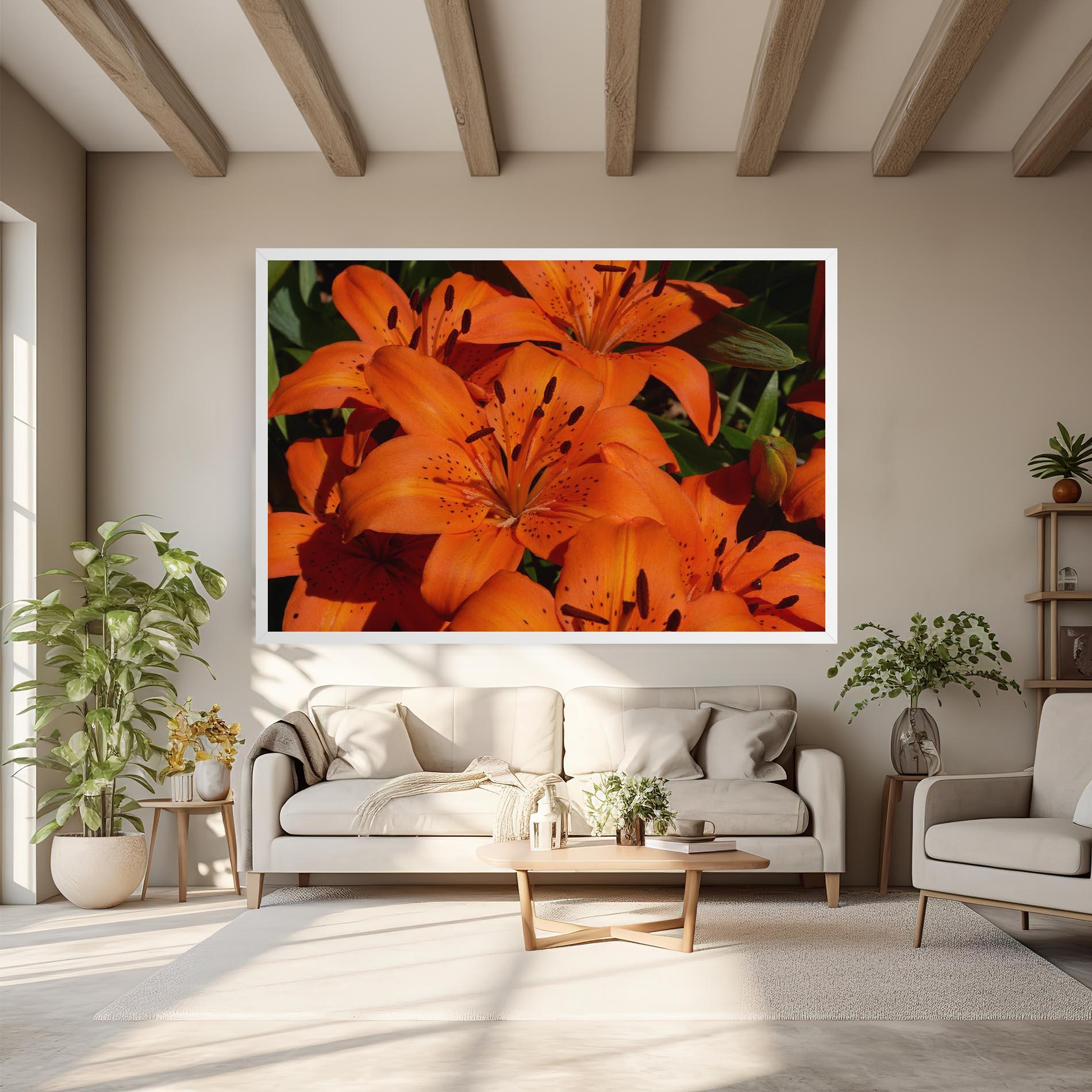 Leinwandbild Orange Lily In The Sun mockup 6