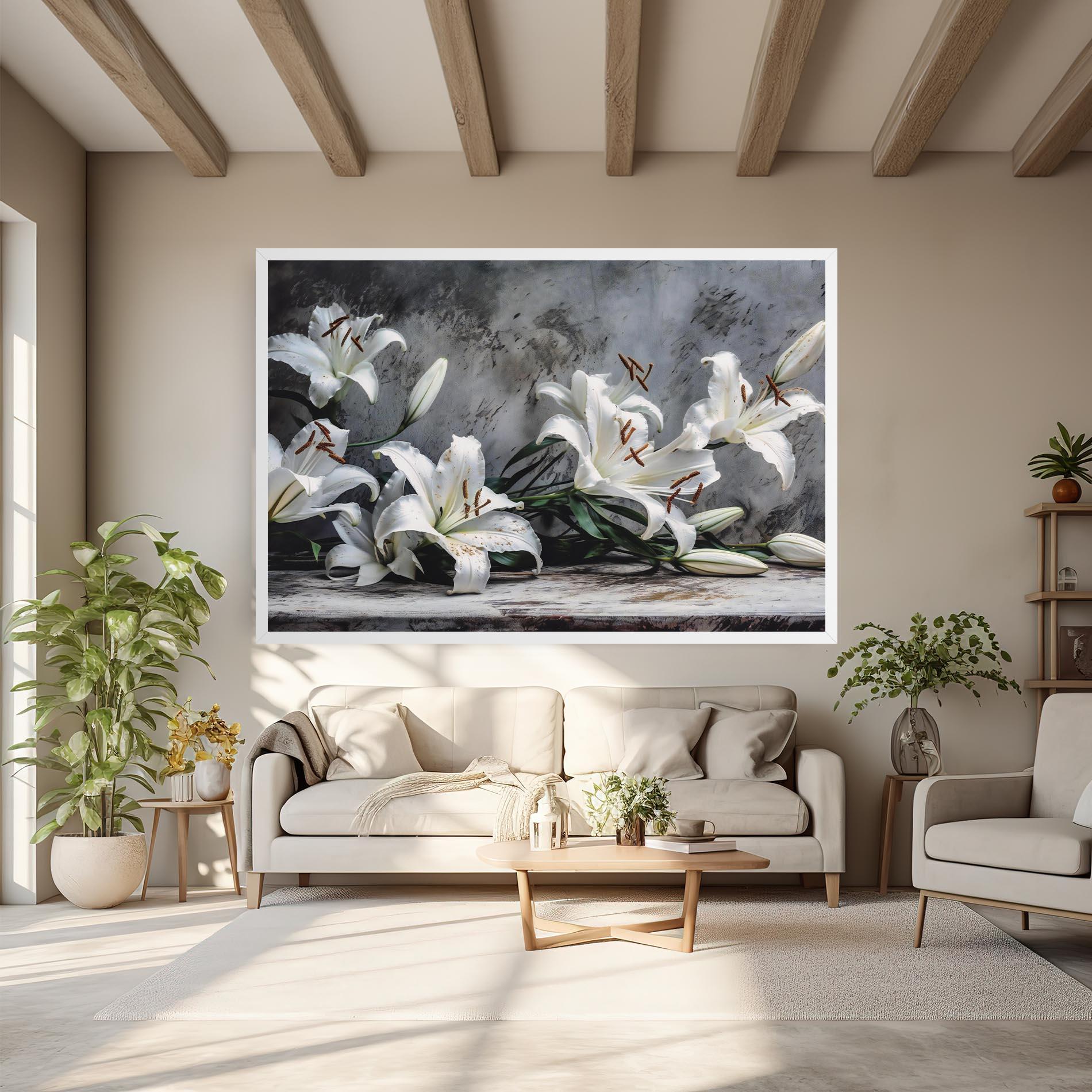 Leinwandbild White Pretty Lily On Grey mockup 6