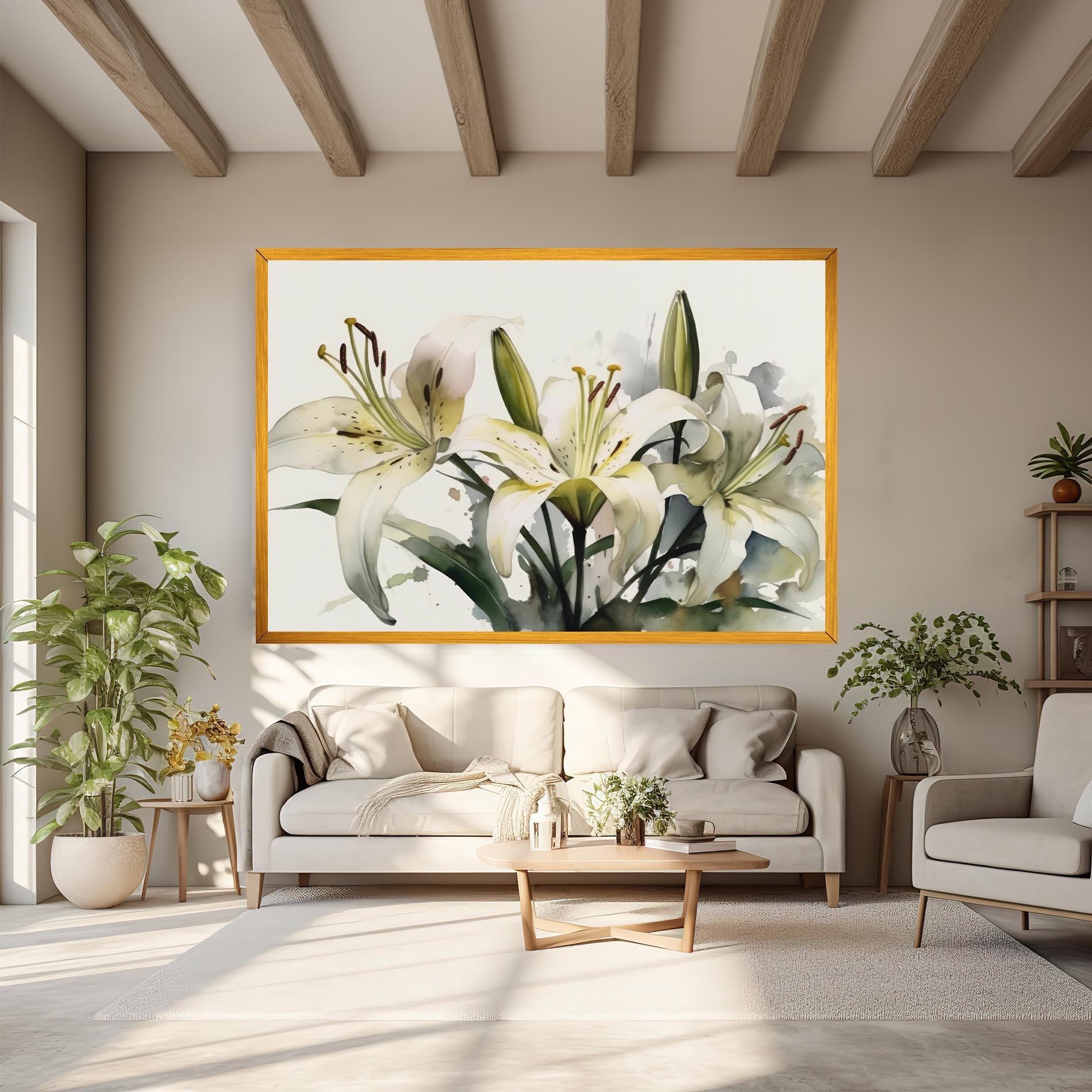 Leinwandbild Cute White Lily Painting mockup 6