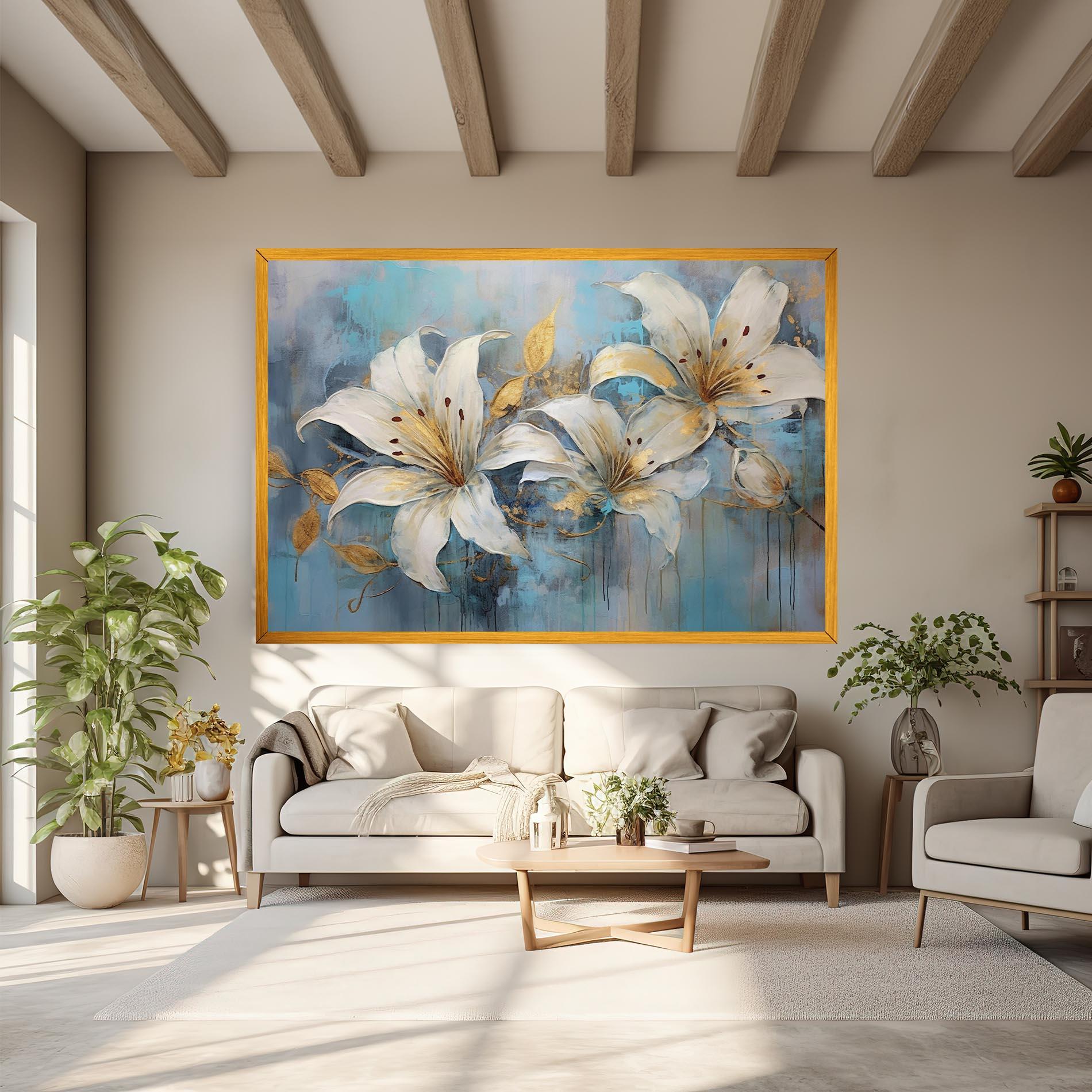 Leinwandbild Lily With Gold Painting mockup 6
