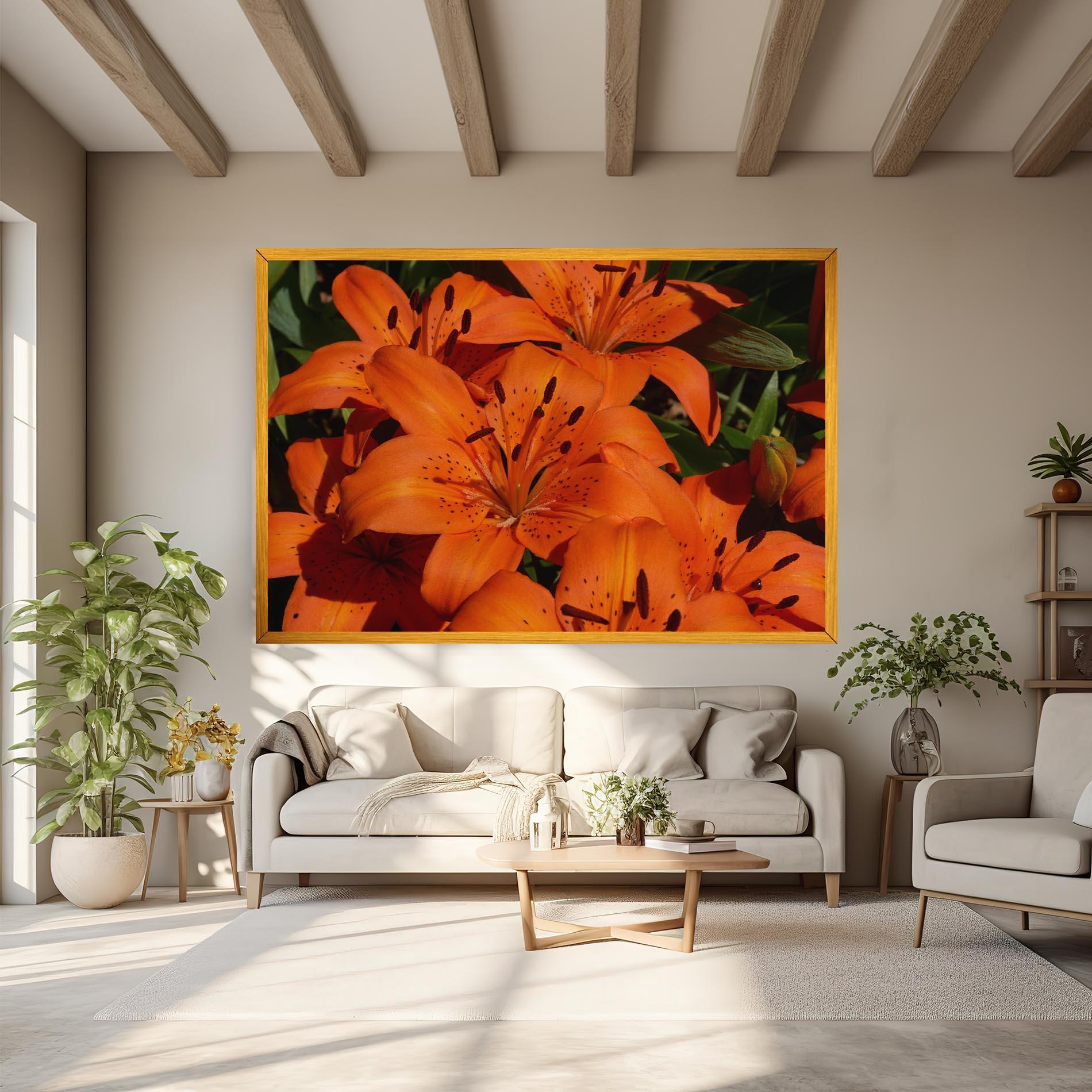 Leinwandbild Orange Lily In The Sun mockup 6
