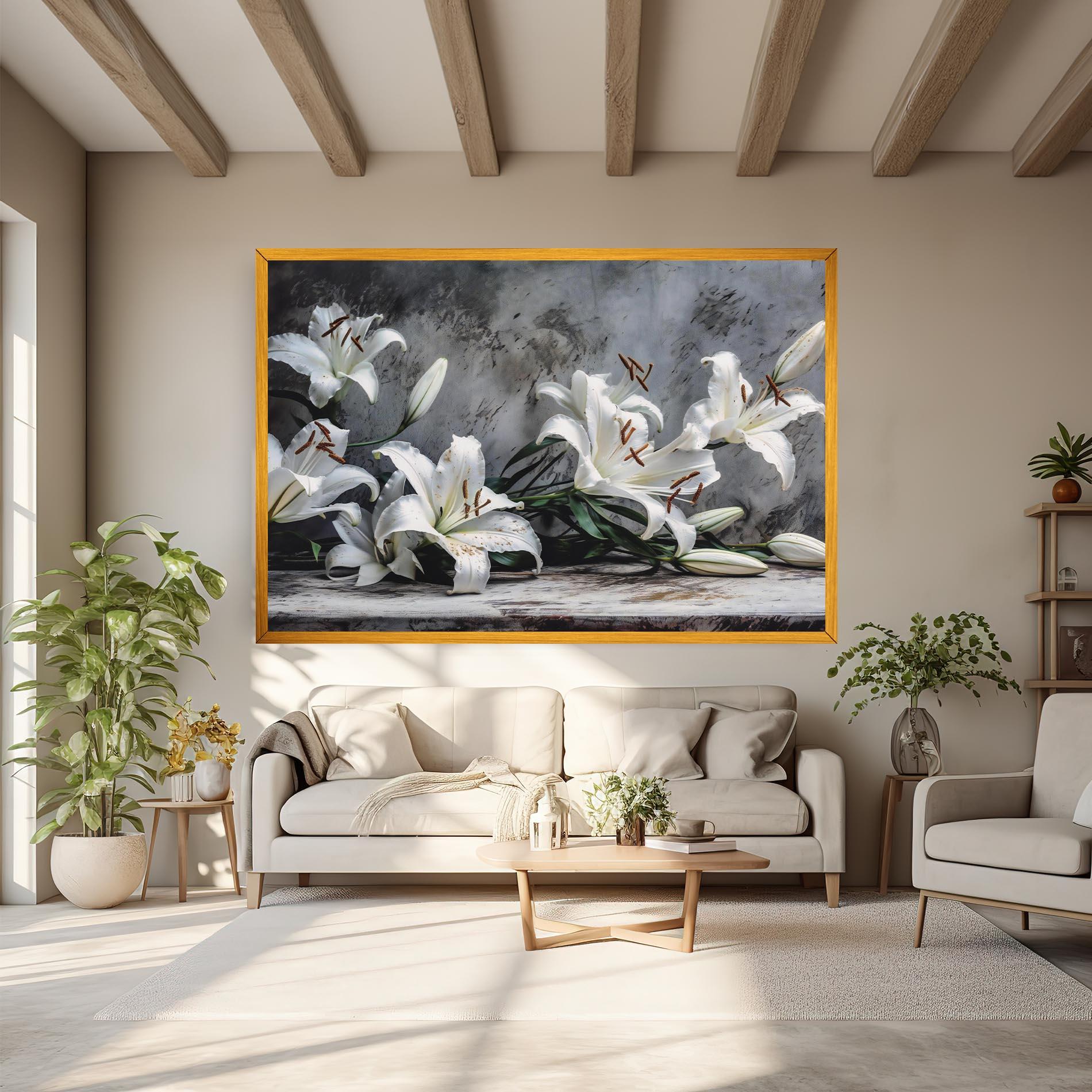 Leinwandbild White Pretty Lily On Grey mockup 6