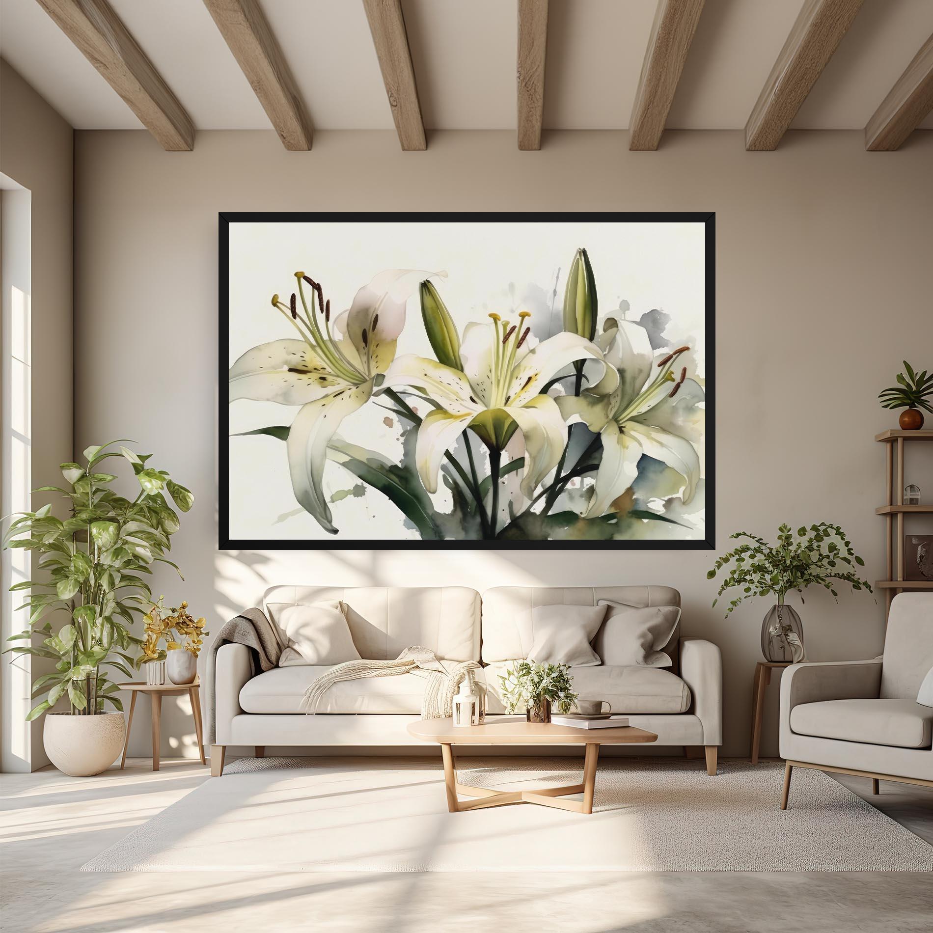 Leinwandbild Cute White Lily Painting mockup 6