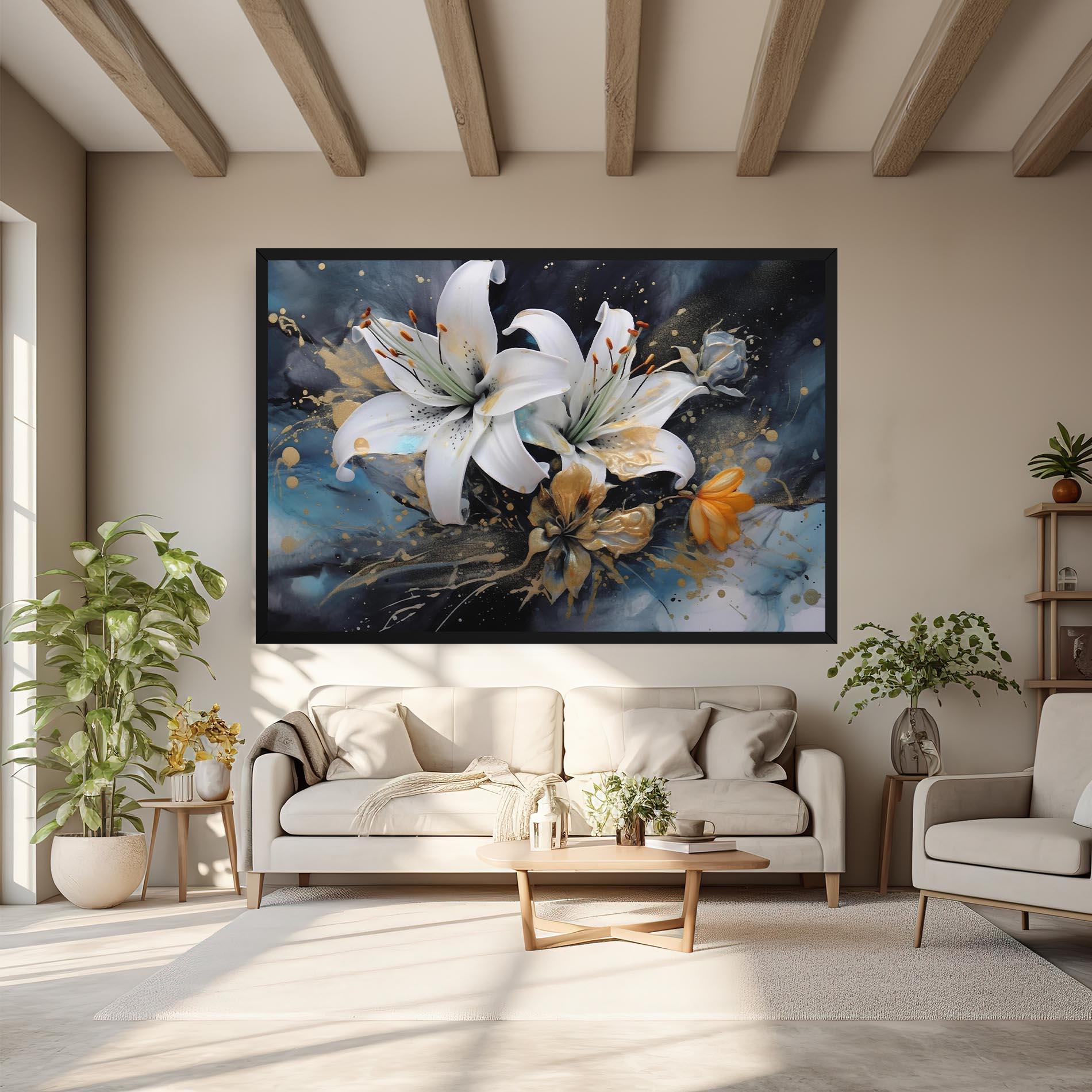 Leinwandbild Lily On Blue Painting mockup 6