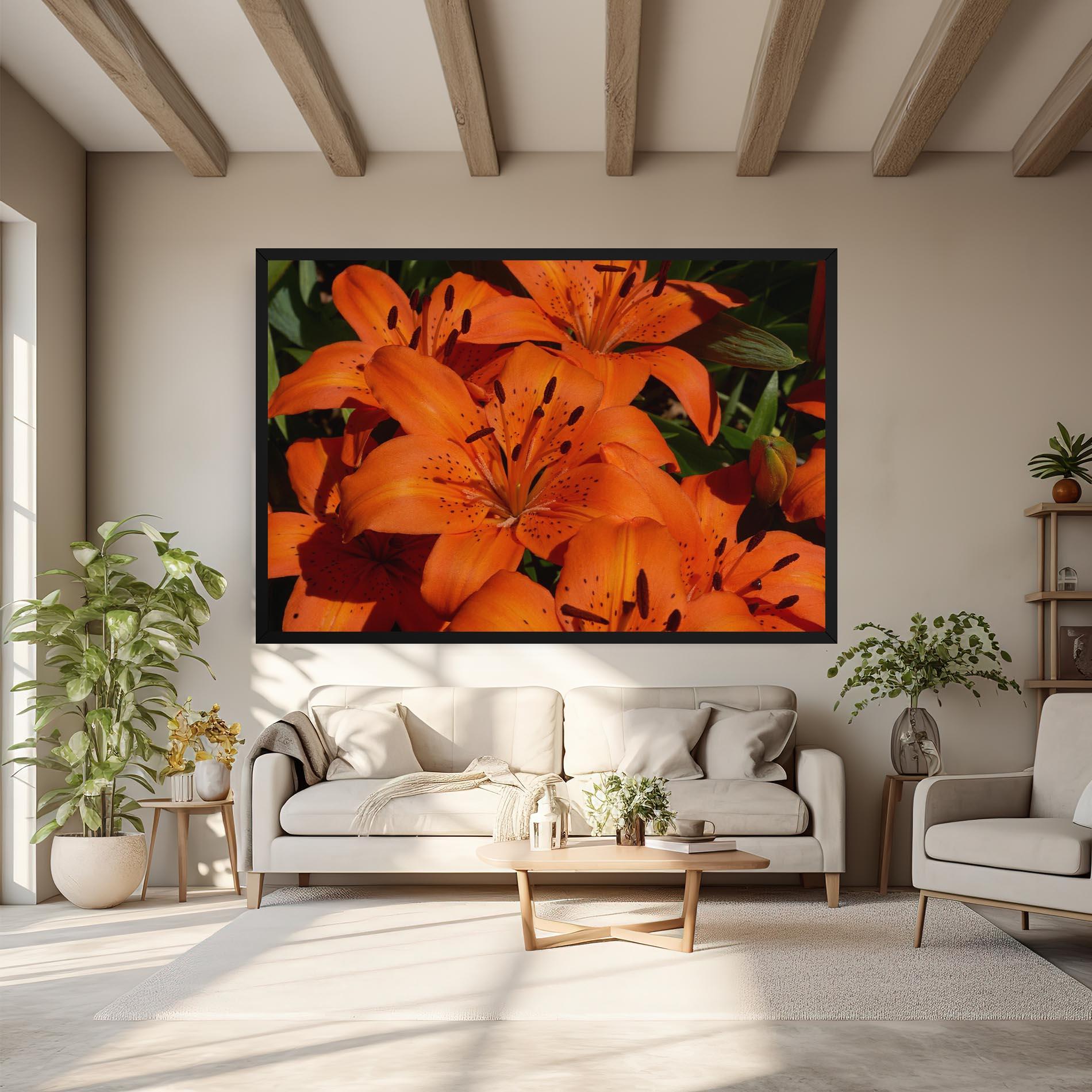 Leinwandbild Orange Lily In The Sun mockup 6