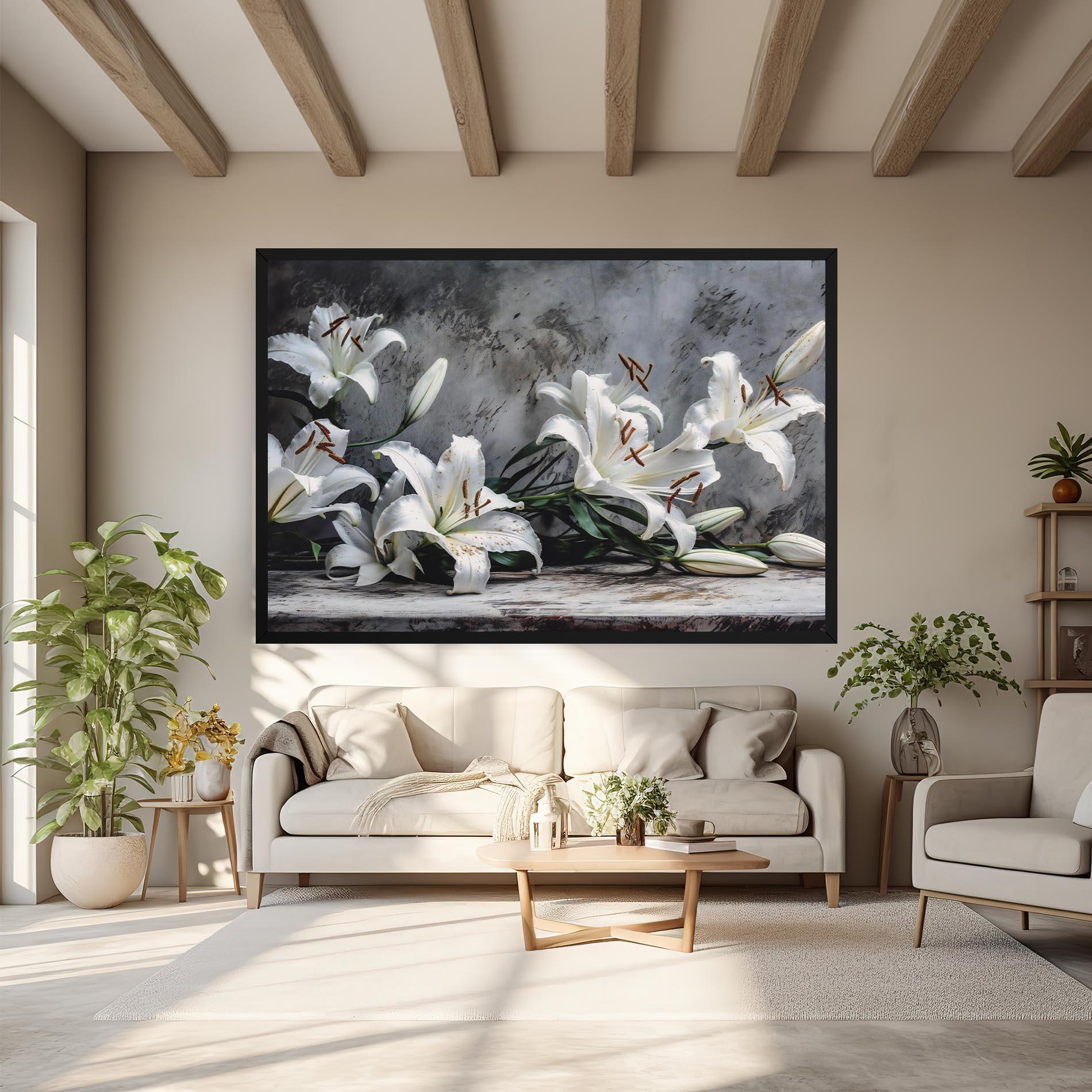 Leinwandbild White Pretty Lily On Grey mockup 6