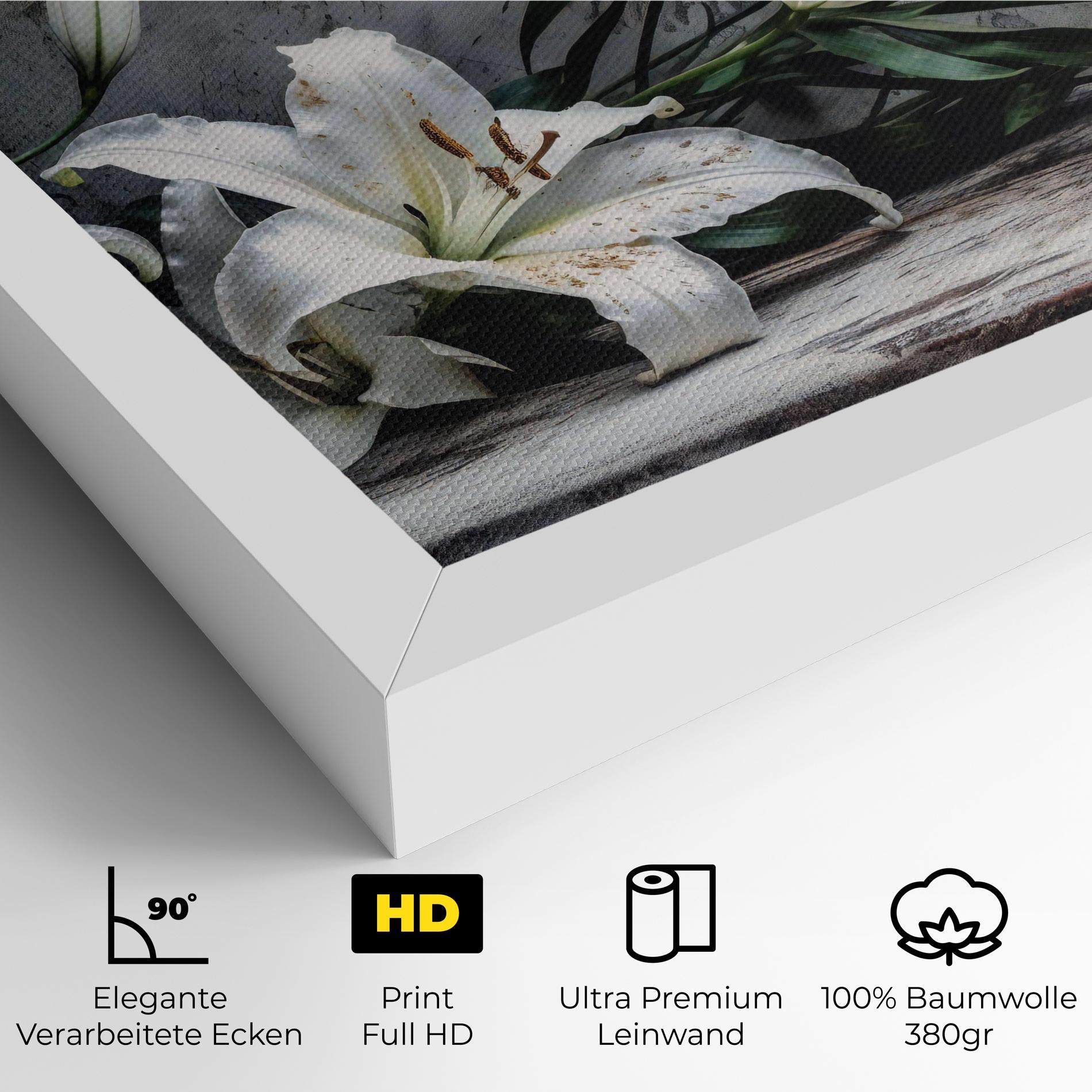Leinwandbild White Pretty Lily On Grey mockup 4