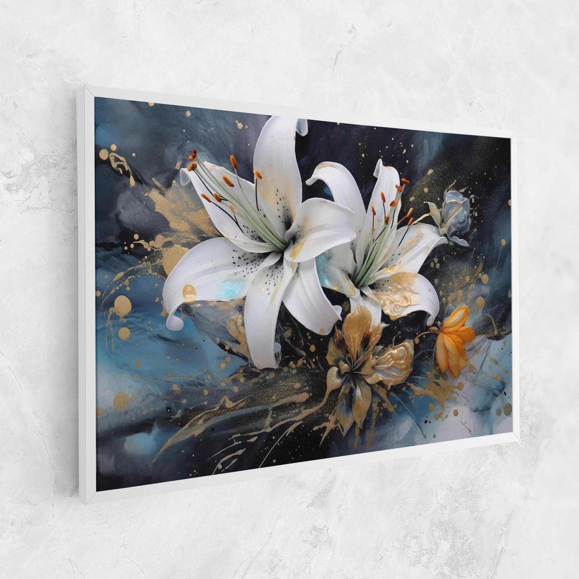 Leinwandbild Lily On Blue Painting mockup 1