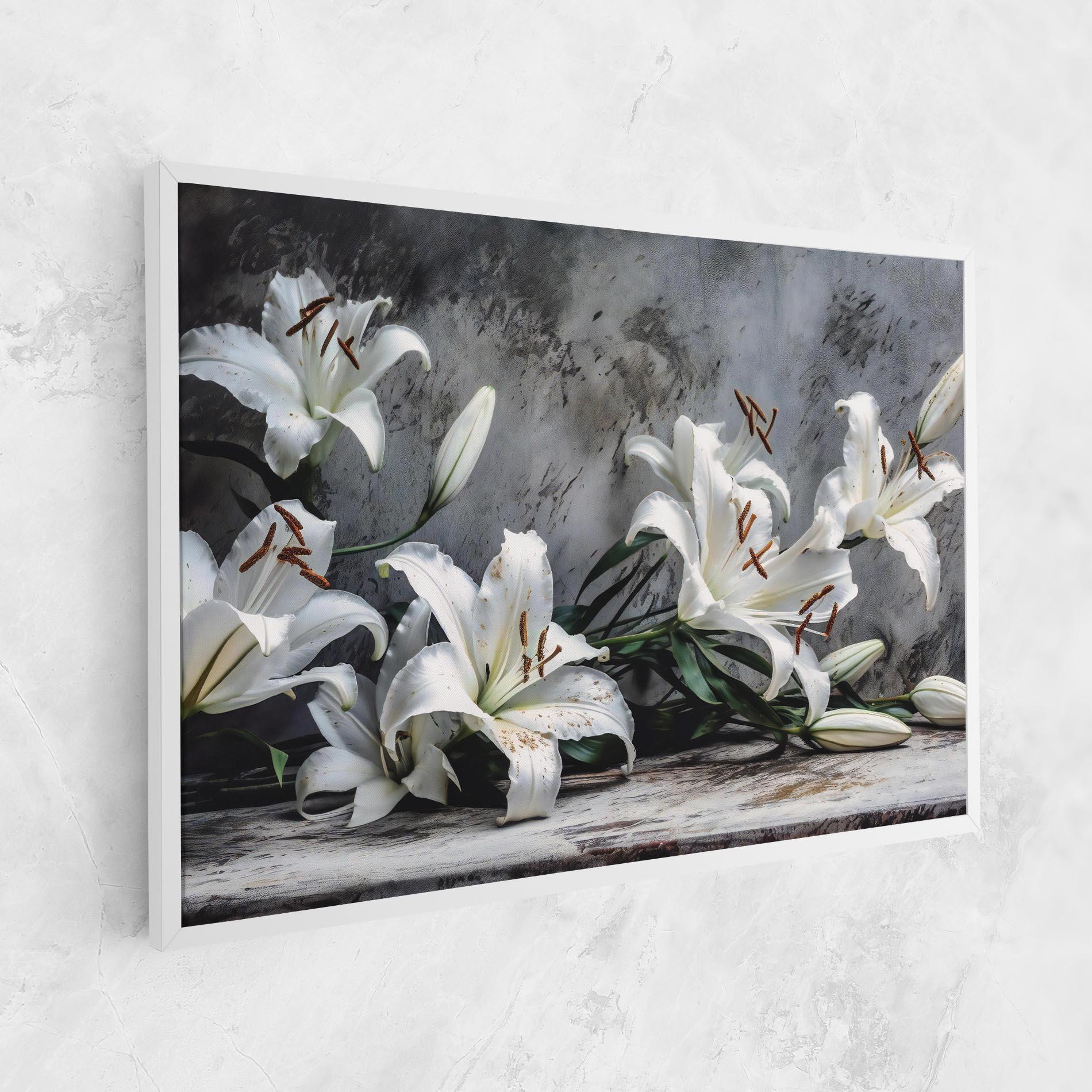 Leinwandbild White Pretty Lily On Grey mockup 1