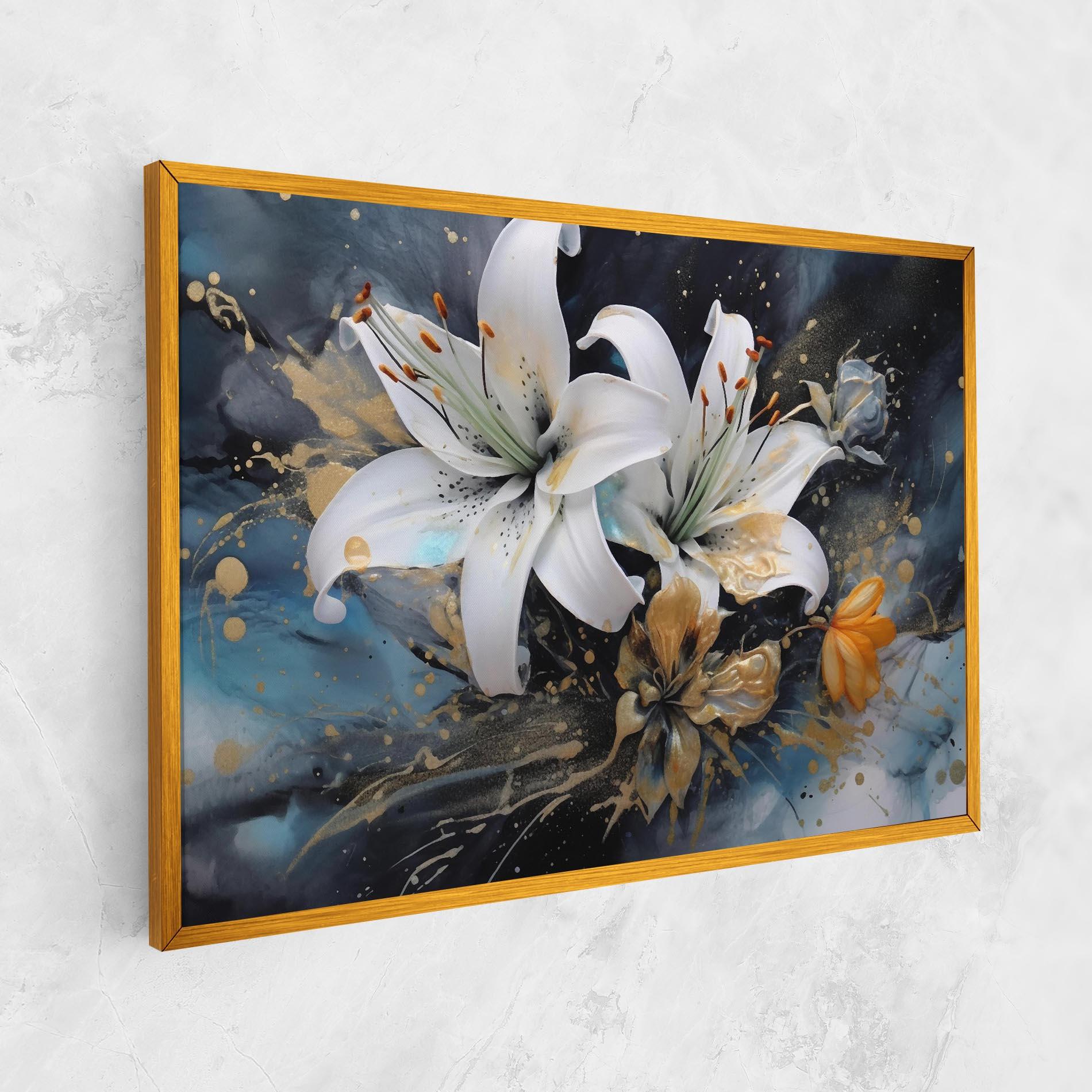Leinwandbild Lily On Blue Painting mockup 1