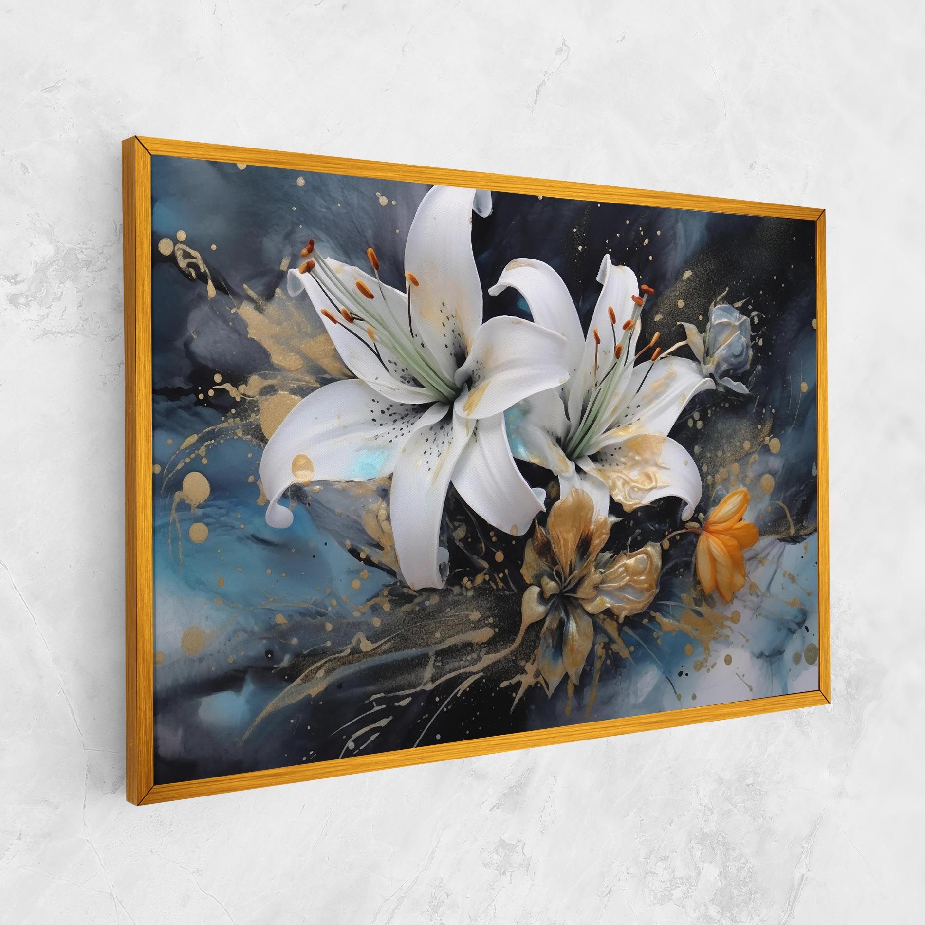 Lily On Blue Painting mockup 1