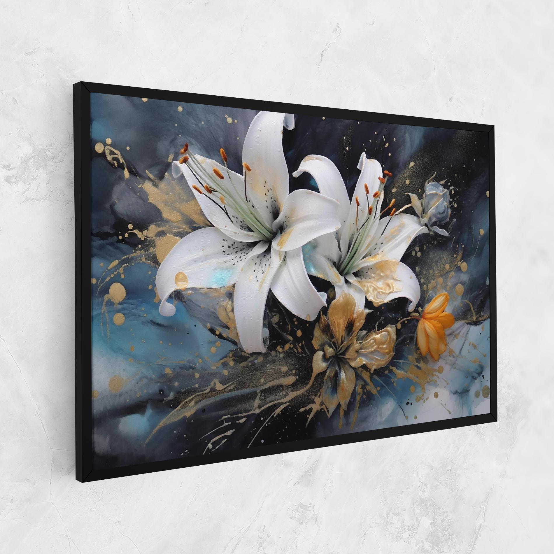 Leinwandbild Lily On Blue Painting mockup 1