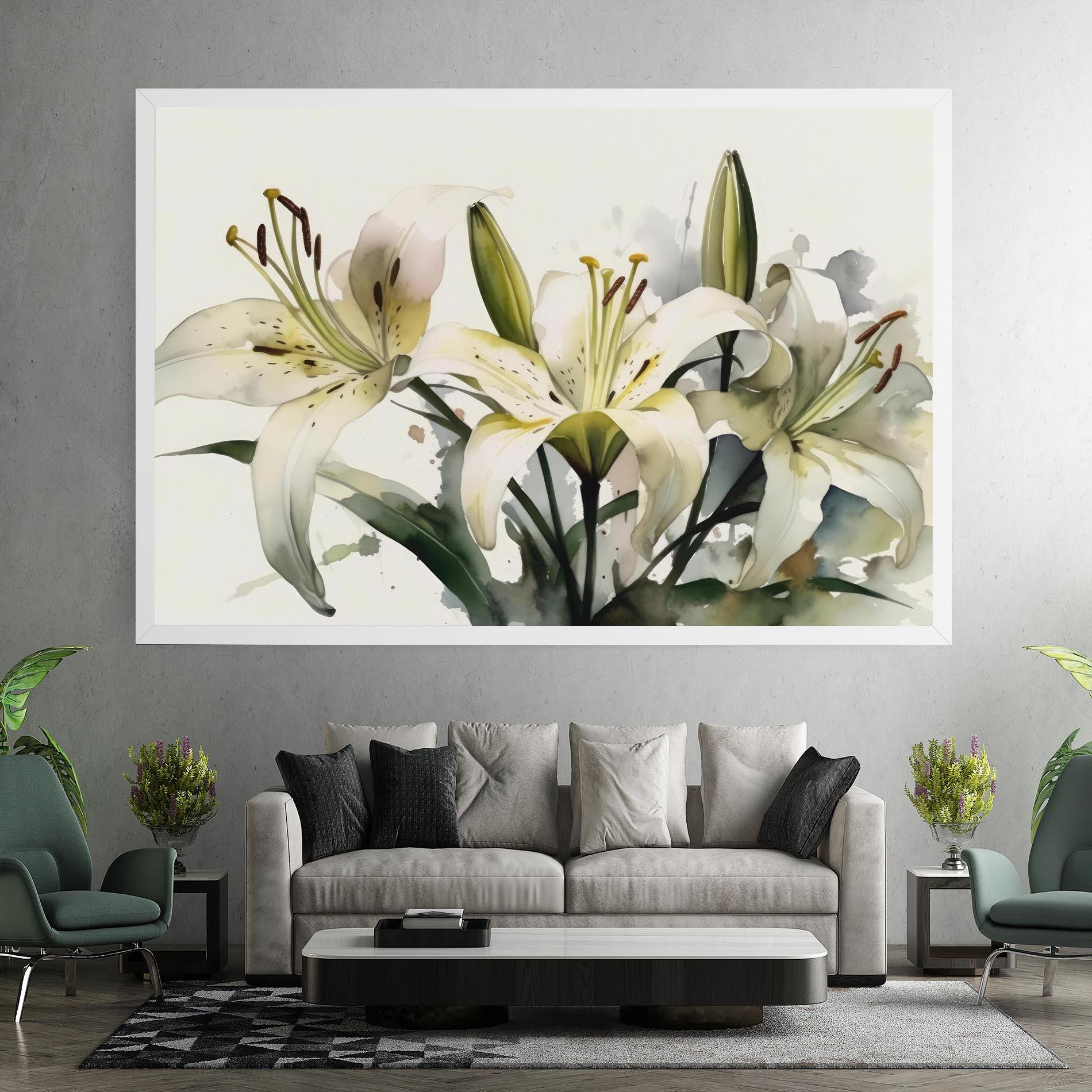 Leinwandbild Cute White Lily Painting mockup 7