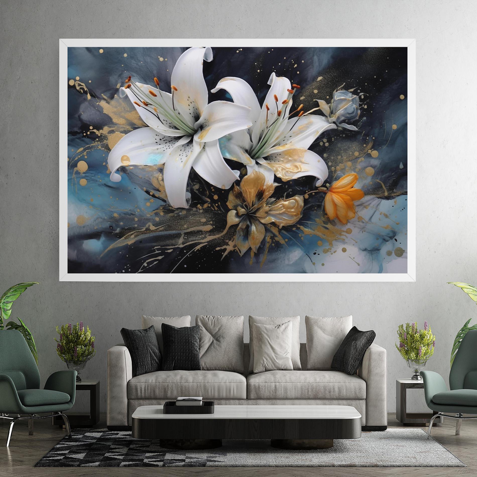 Leinwandbild Lily On Blue Painting mockup 7