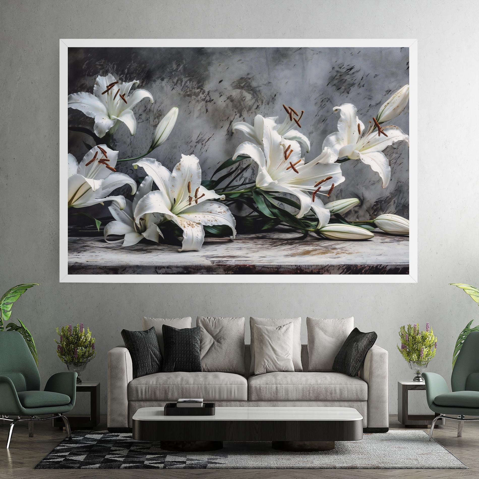 Leinwandbild White Pretty Lily On Grey mockup 7
