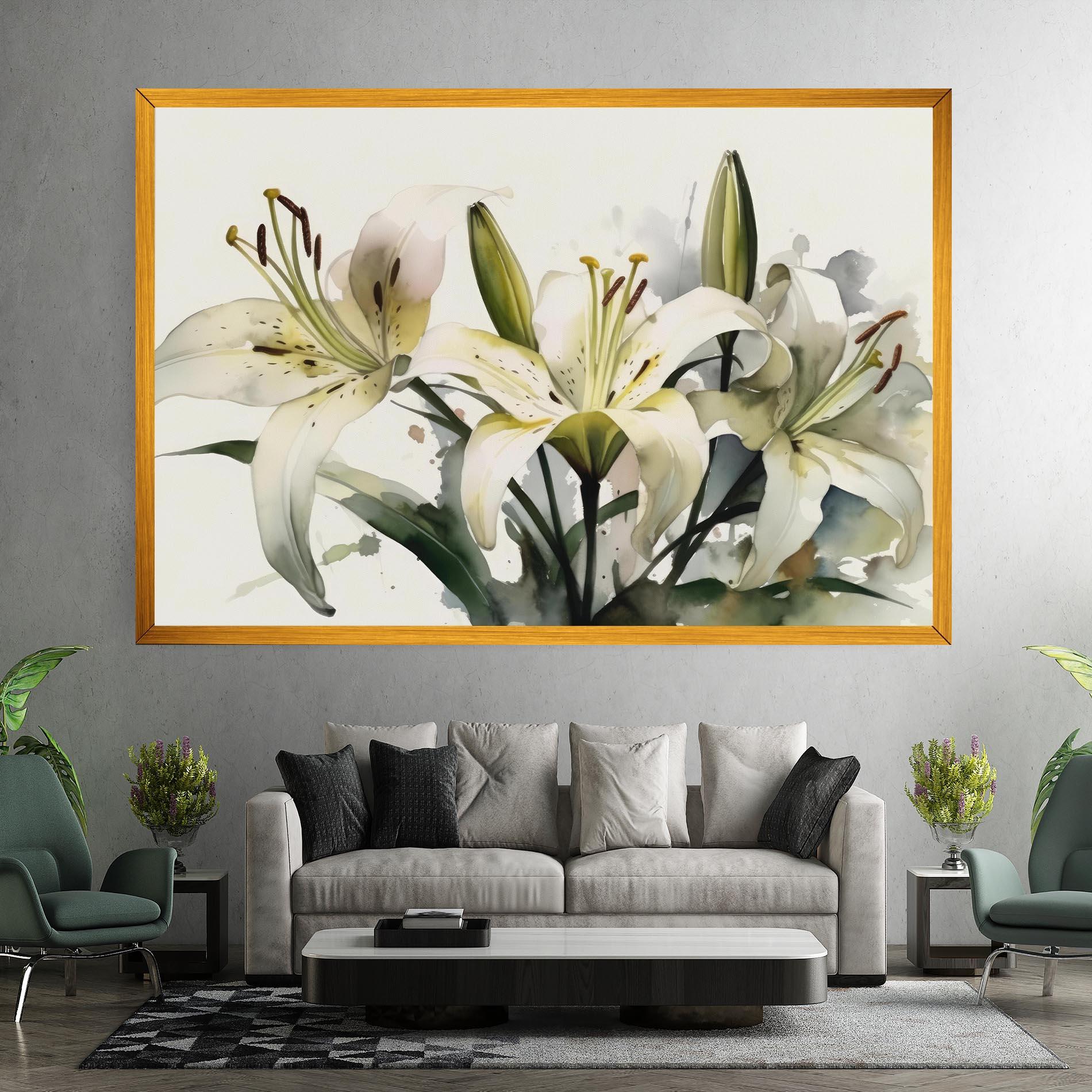 Leinwandbild Cute White Lily Painting mockup 7