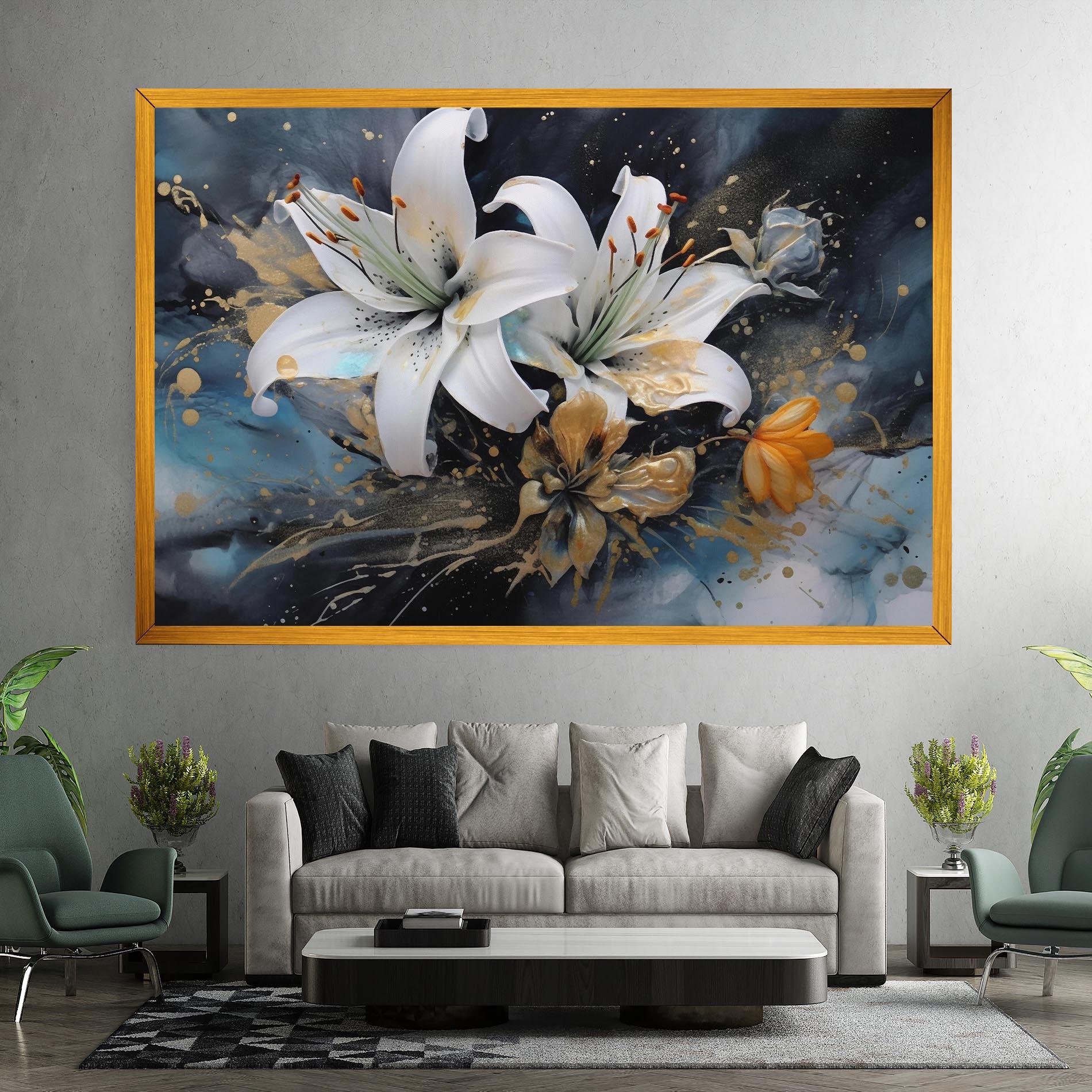 Leinwandbild Lily On Blue Painting mockup 7