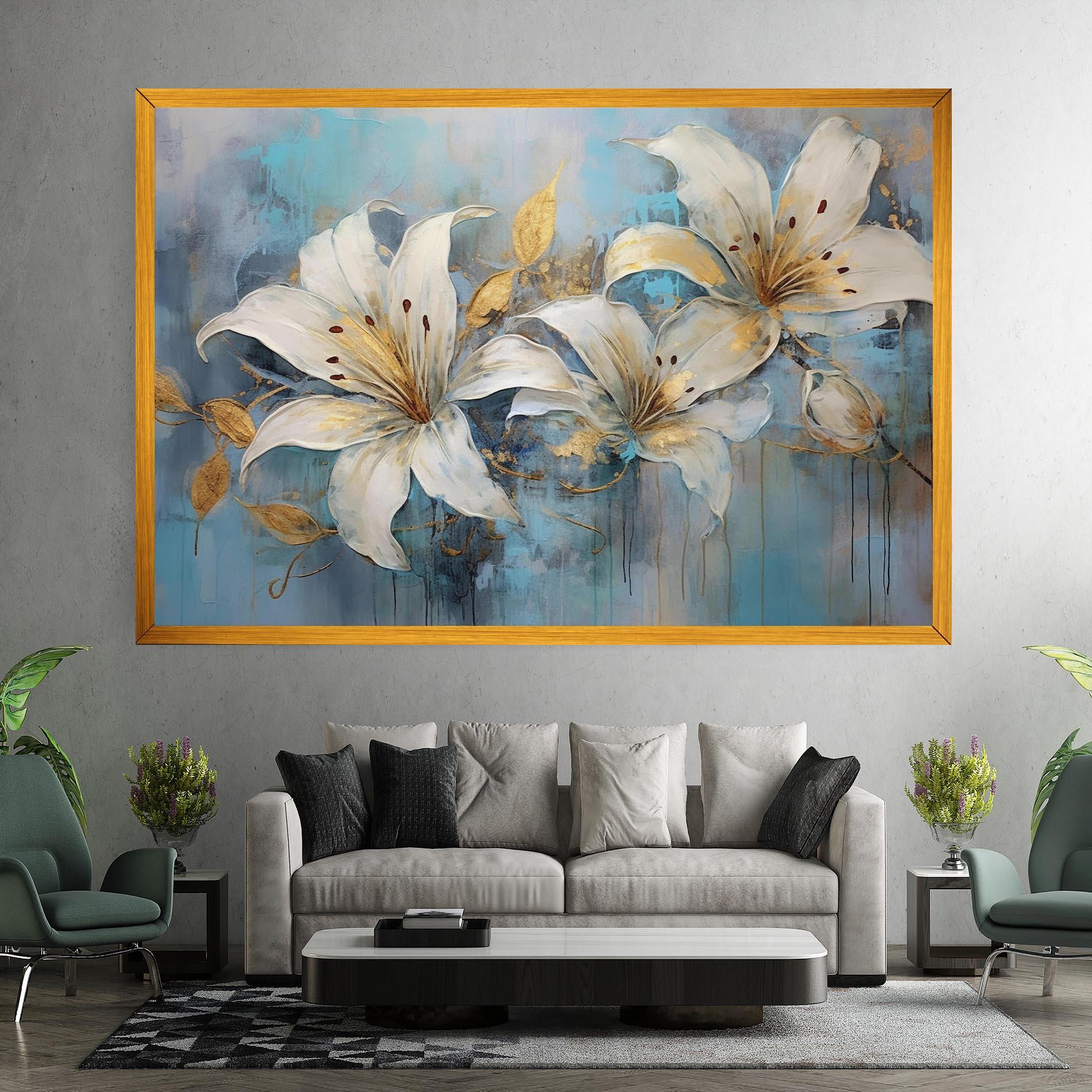 Leinwandbild Lily With Gold Painting mockup 7