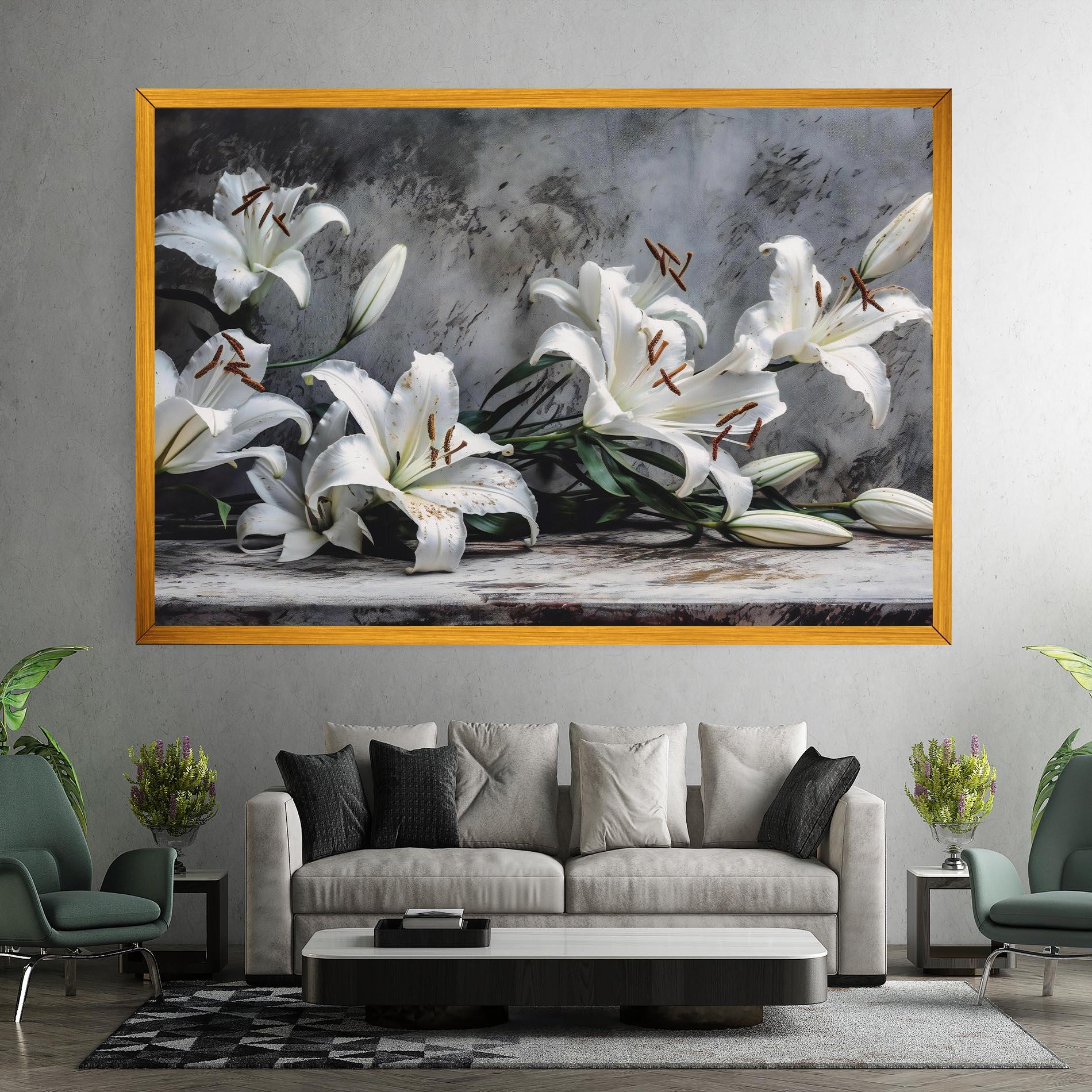 Leinwandbild White Pretty Lily On Grey mockup 7