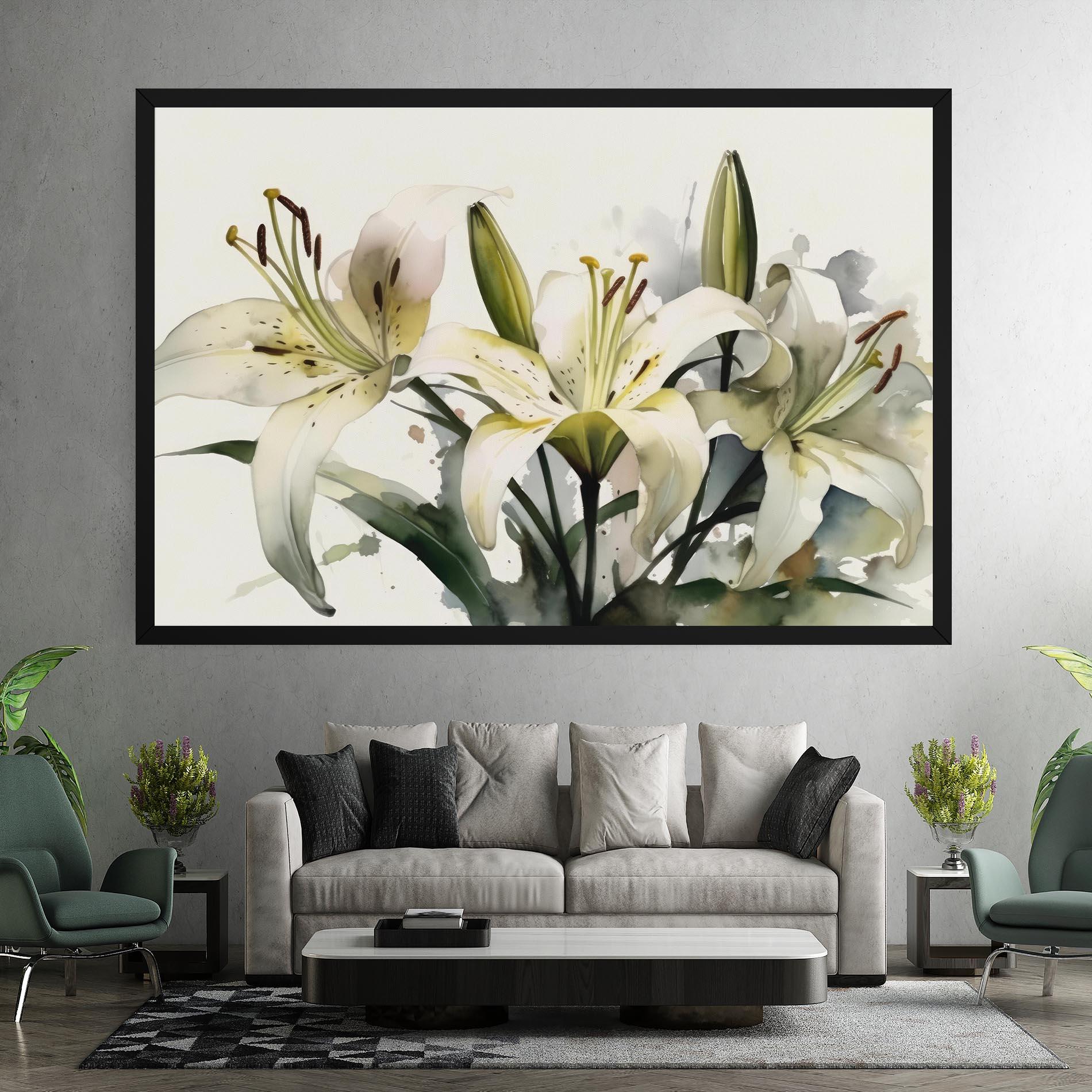 Leinwandbild Cute White Lily Painting mockup 7